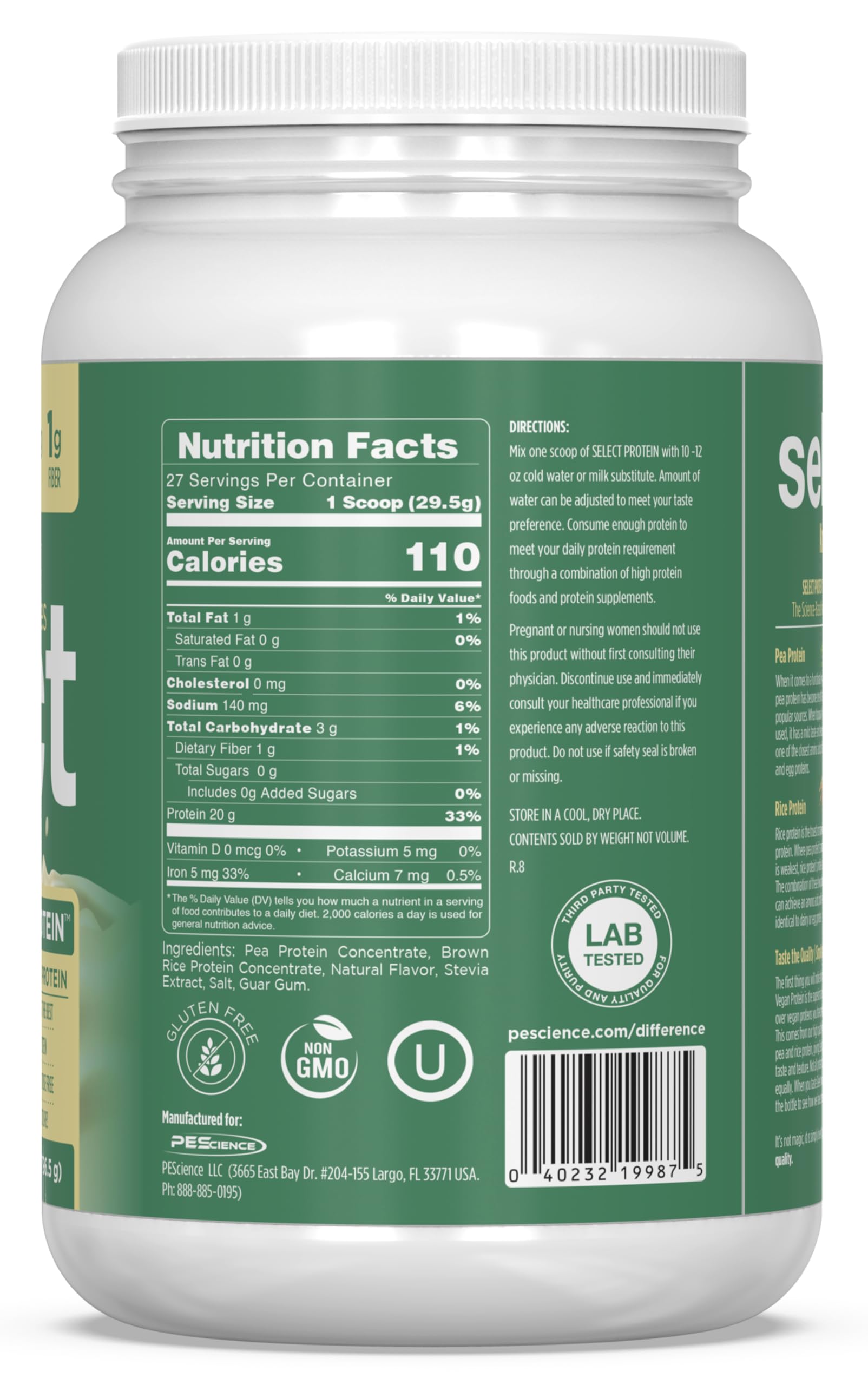 PEScience Select, sabor vainilla, opción sin lactosa para entrenar