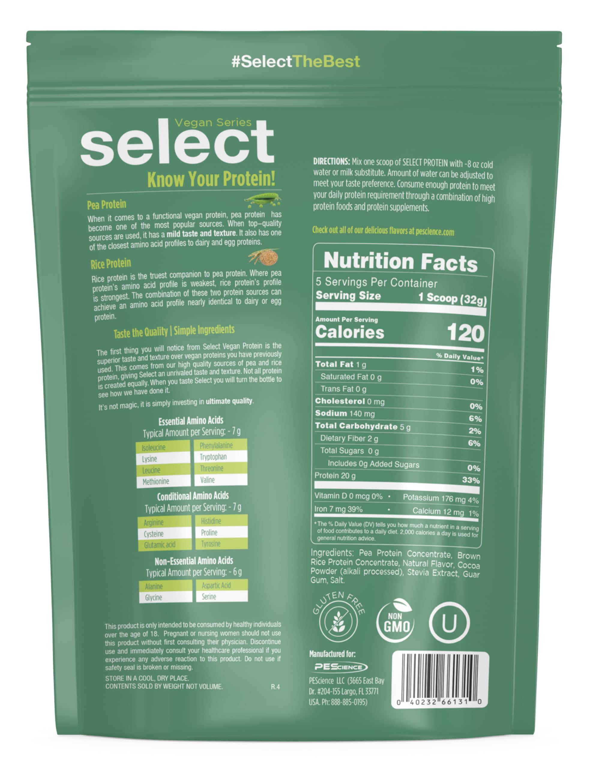 PEScience Select Vegan Protein, verificación por terceros, garantía de pureza y calidad.