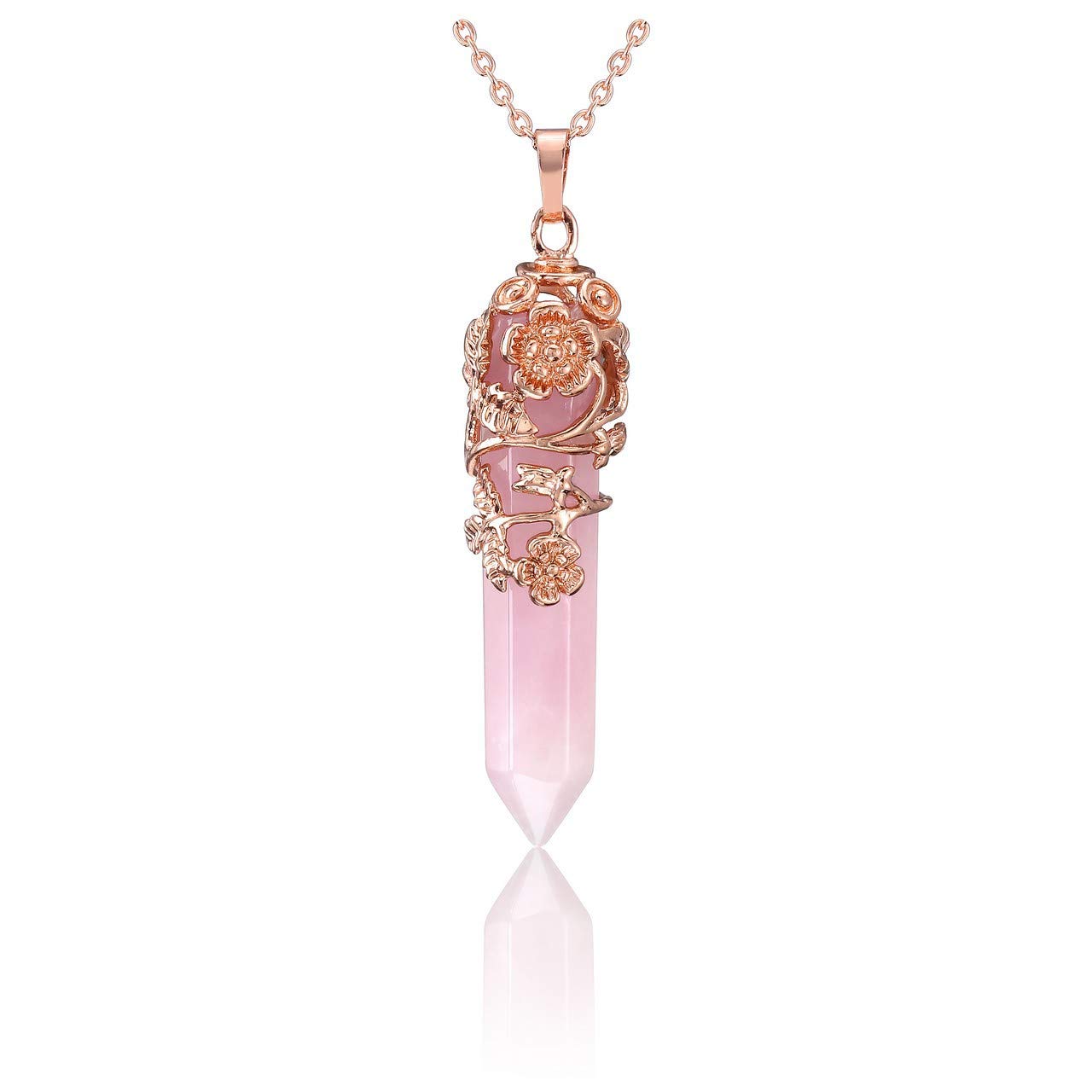 PESOENTH colgante cuarzo rosa hexagonal, look elegante para uso diario