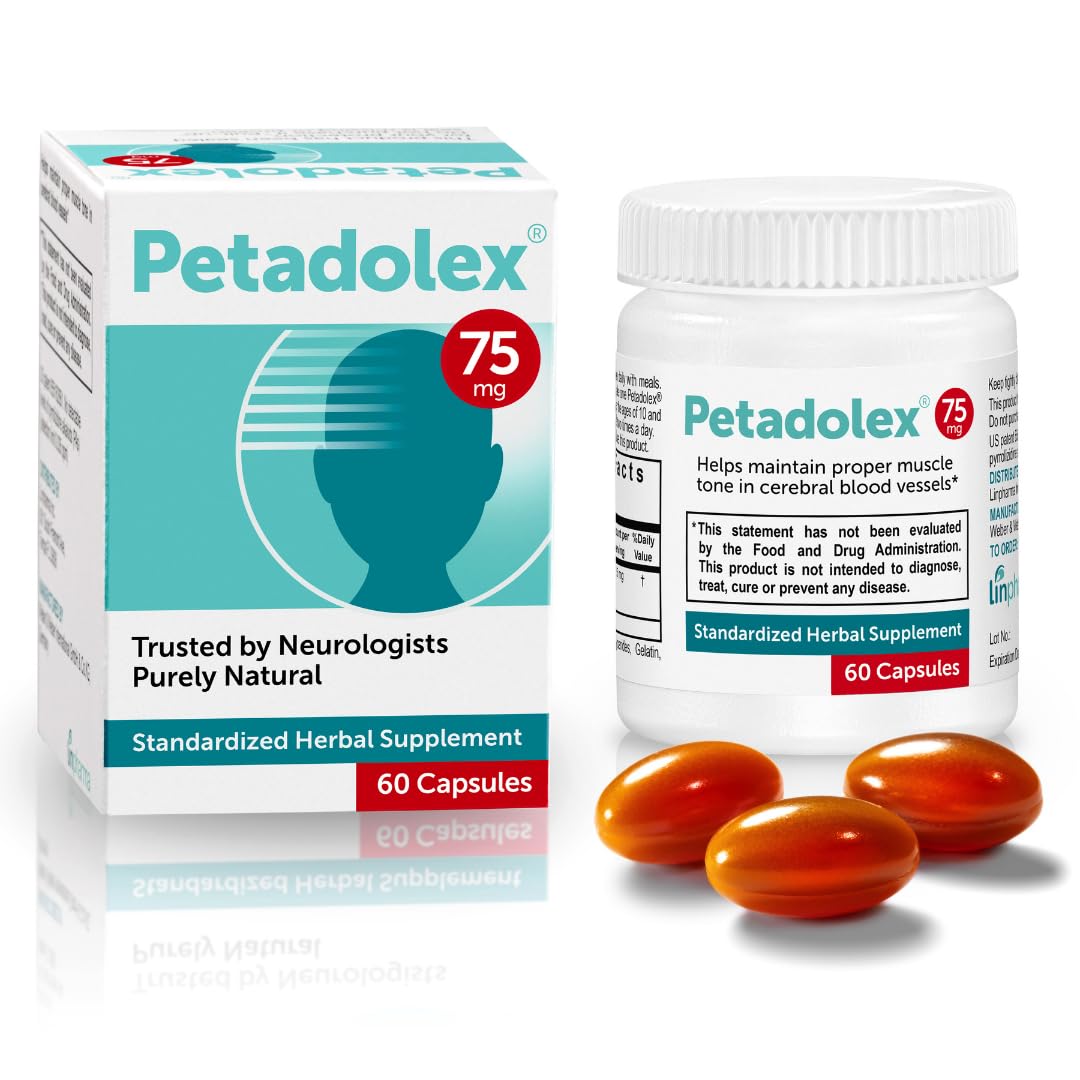 Petadolex: botella de cápsulas para posible apoyo frente a migrañas