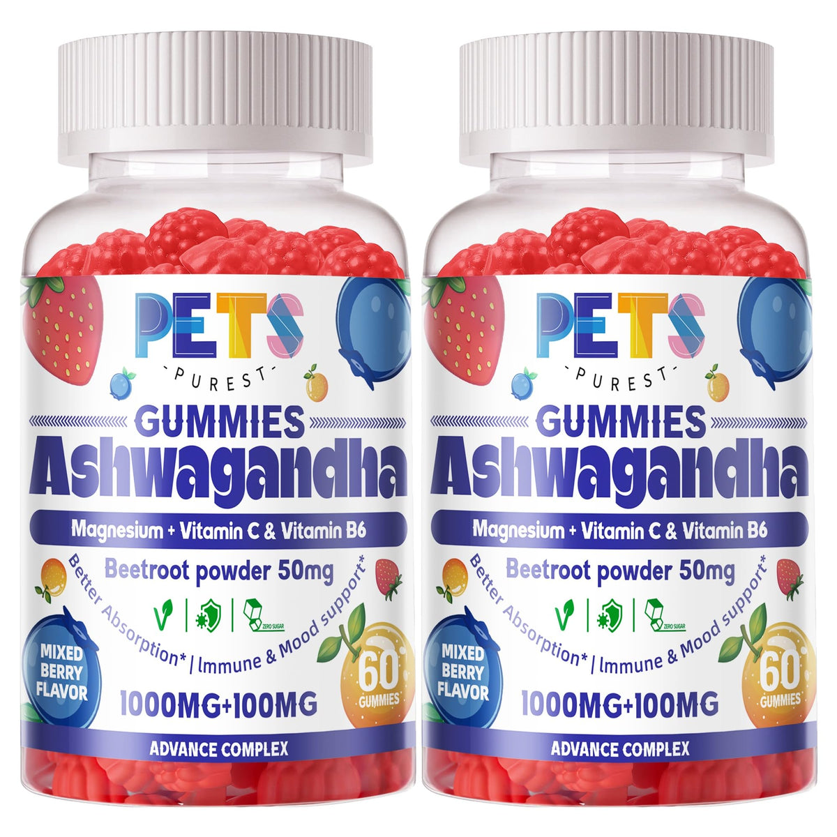 Pets Purest gominolas de ashwagandha 120 unidades, envase compacto para viajar