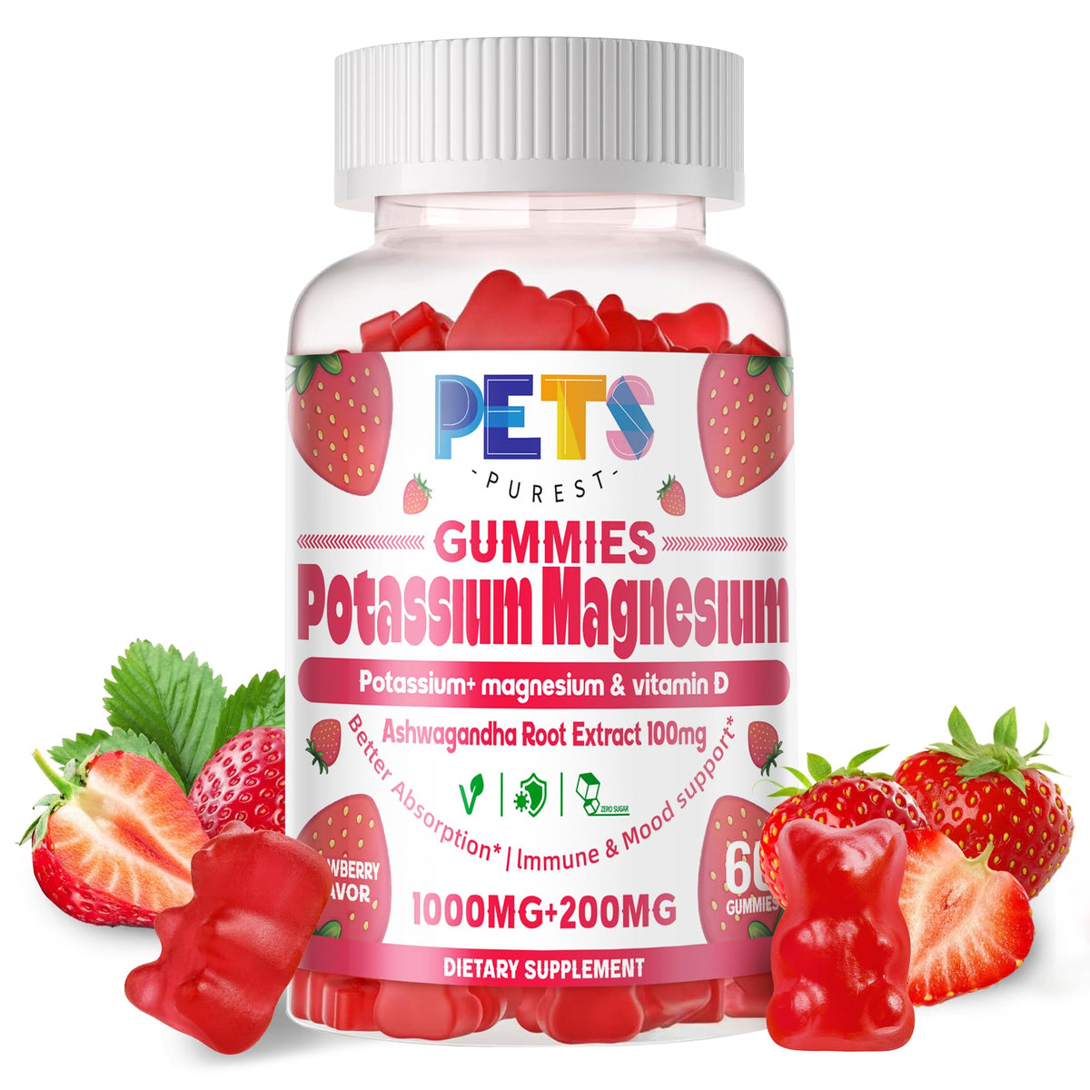 Gominolas de Pets Purest potasio-magnesio-absorcion para apoyo muscular y energía.