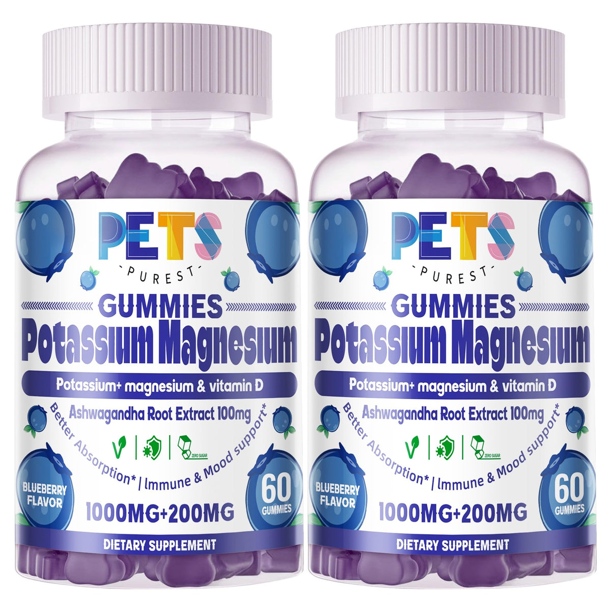 Pets Purest gomitas Potasio-Magnesio en envase, fácil de tomar.