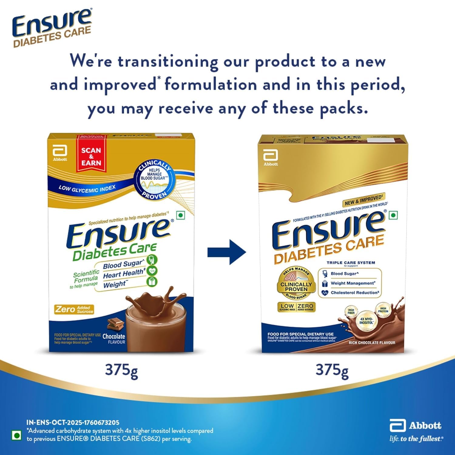 Envase de 400 g de Ensure Diabetes Care, práctico para el uso diario