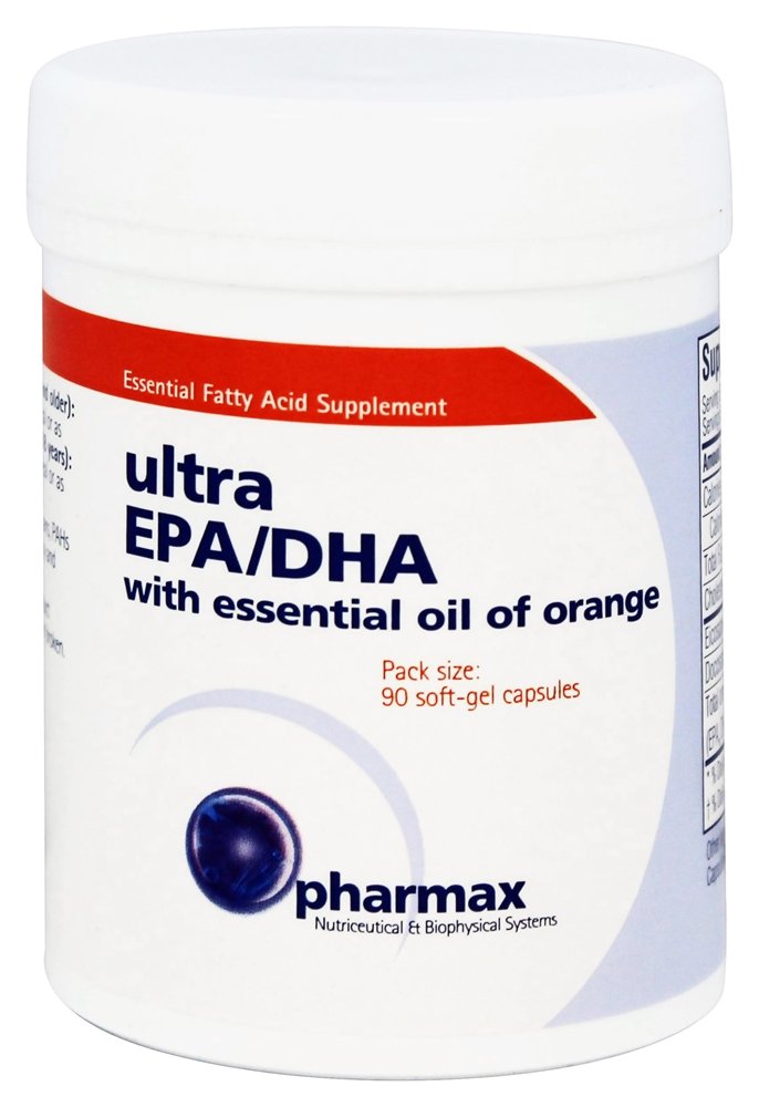 Cápsulas cercanas de Pharmax Ultra EPA/DHA para apoyar la función cerebral.