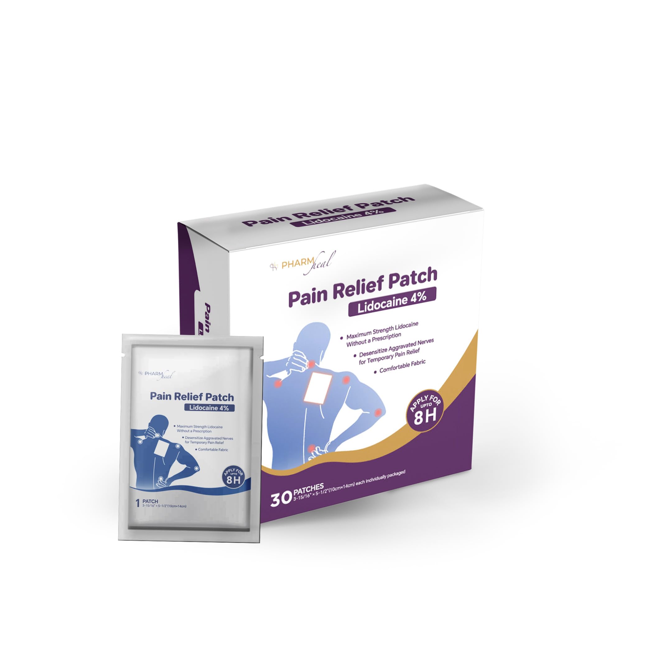 Parche Pharmheal alivio del dolor 4% lidocaina para uso diario en articulaciones.