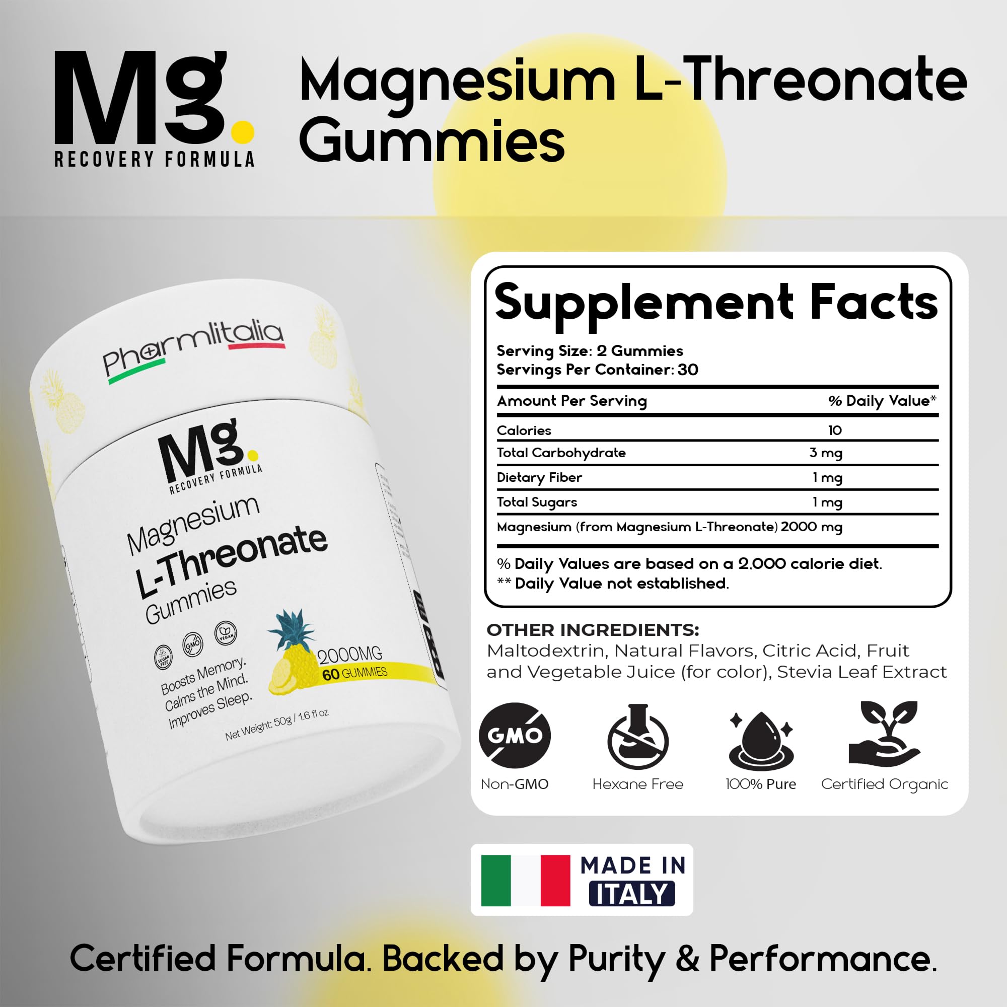 Pharmlitalia Gominolas Magnesio L‑Treonato para enfoque y memoria.