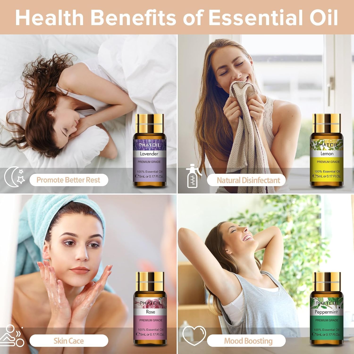 PHATOIL aceite esencial lavanda, aroma calmante para dormitorio