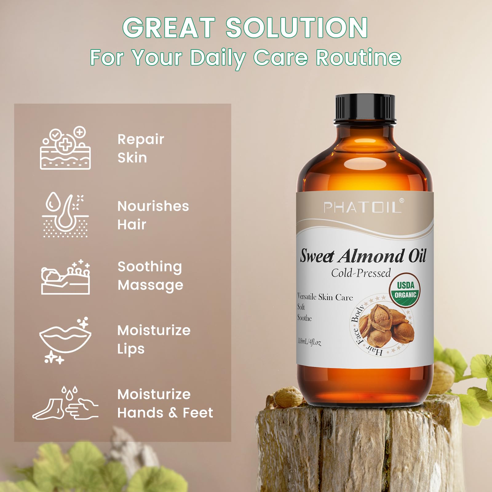 PHATOIL Cuidado de uñas y cutículas con aceite de almendra dulce