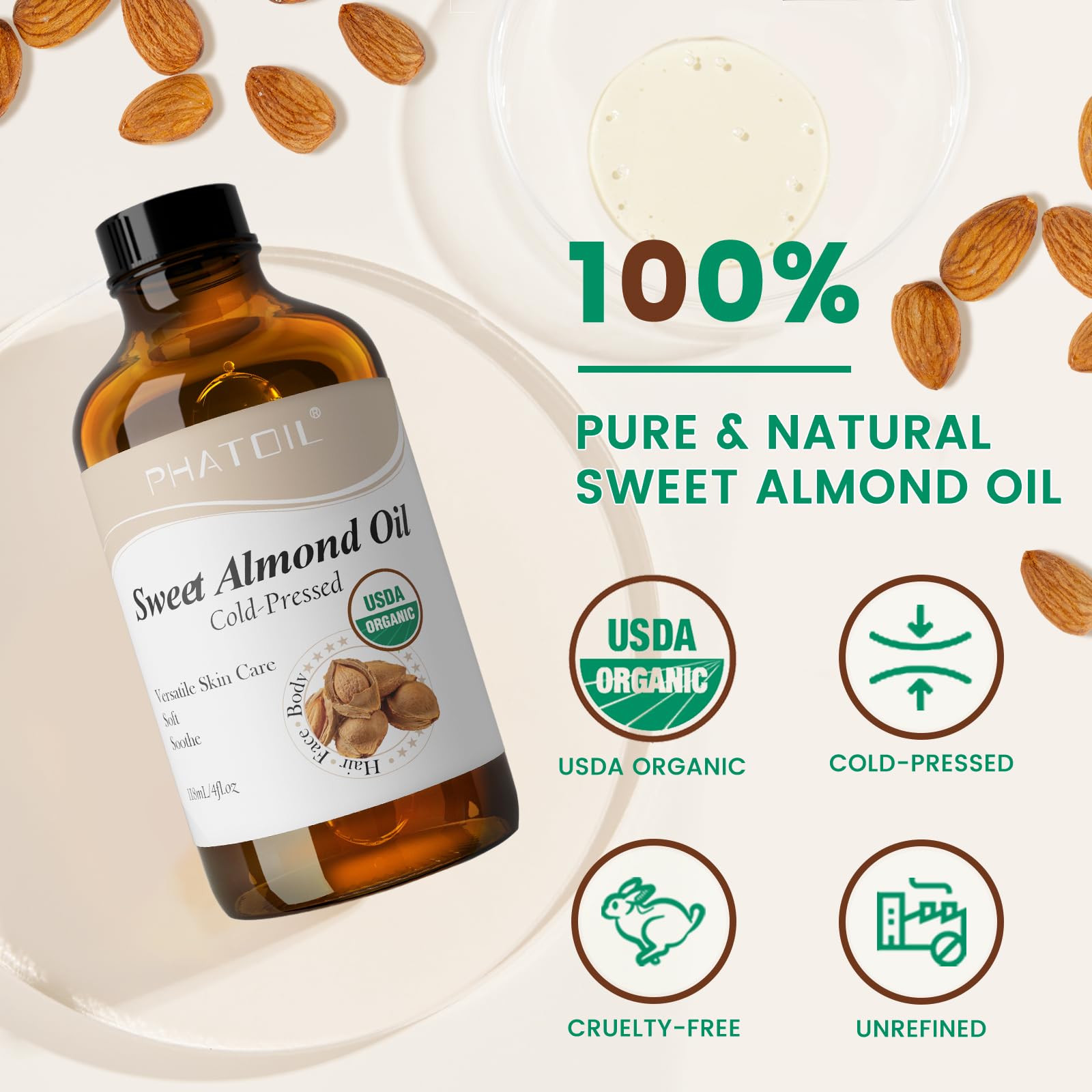 PHATOIL Gotero preciso para dosificar aceite de almendra dulce