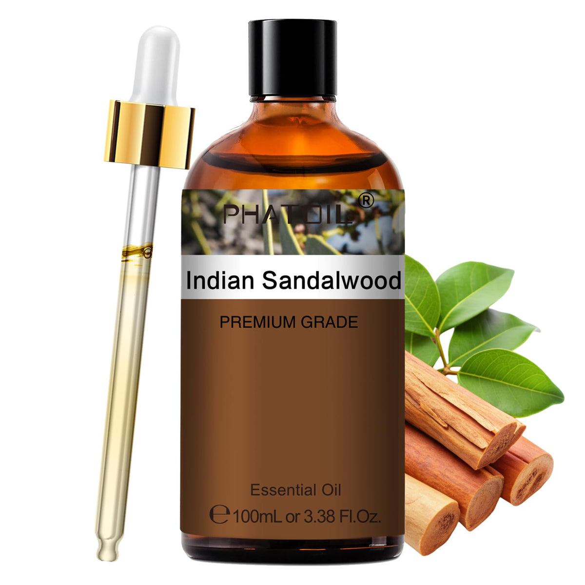 PHATOIL Sándalo Indio, aceite puro para vertido fácil en la botella