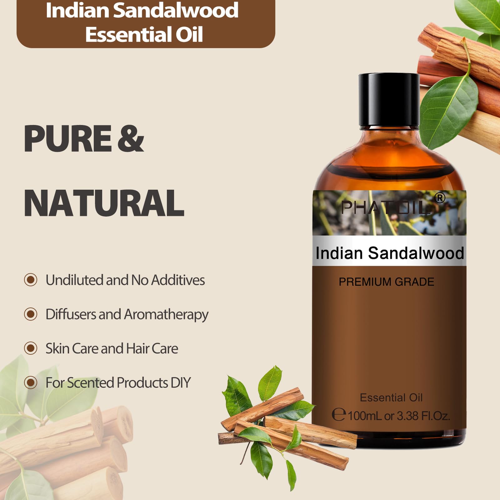 PHATOIL Sándalo Indio, aroma para difusor y aromaterapia