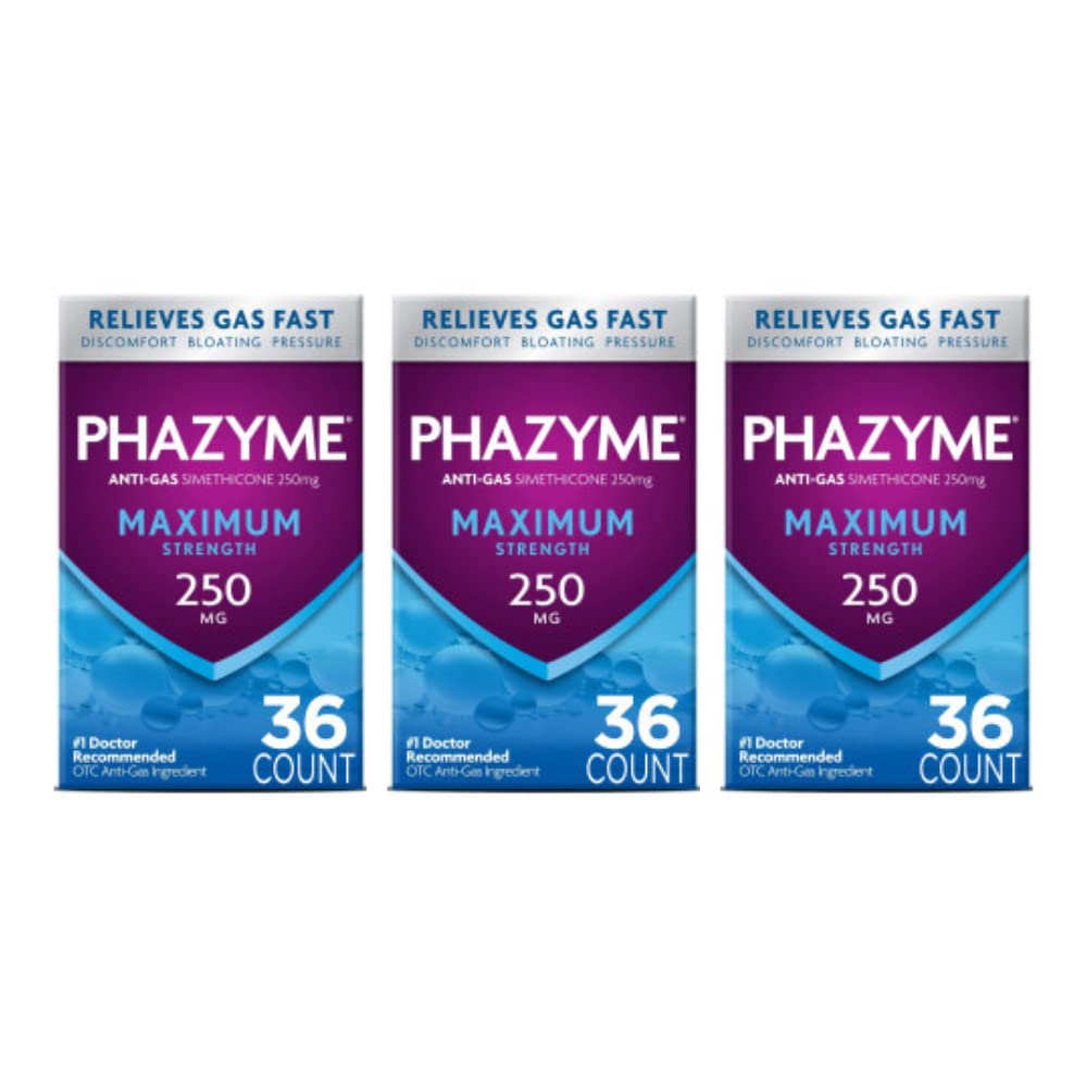 Phazyme Máxima Fuerza gomitas, alivio rápido del gas en sabor cereza.