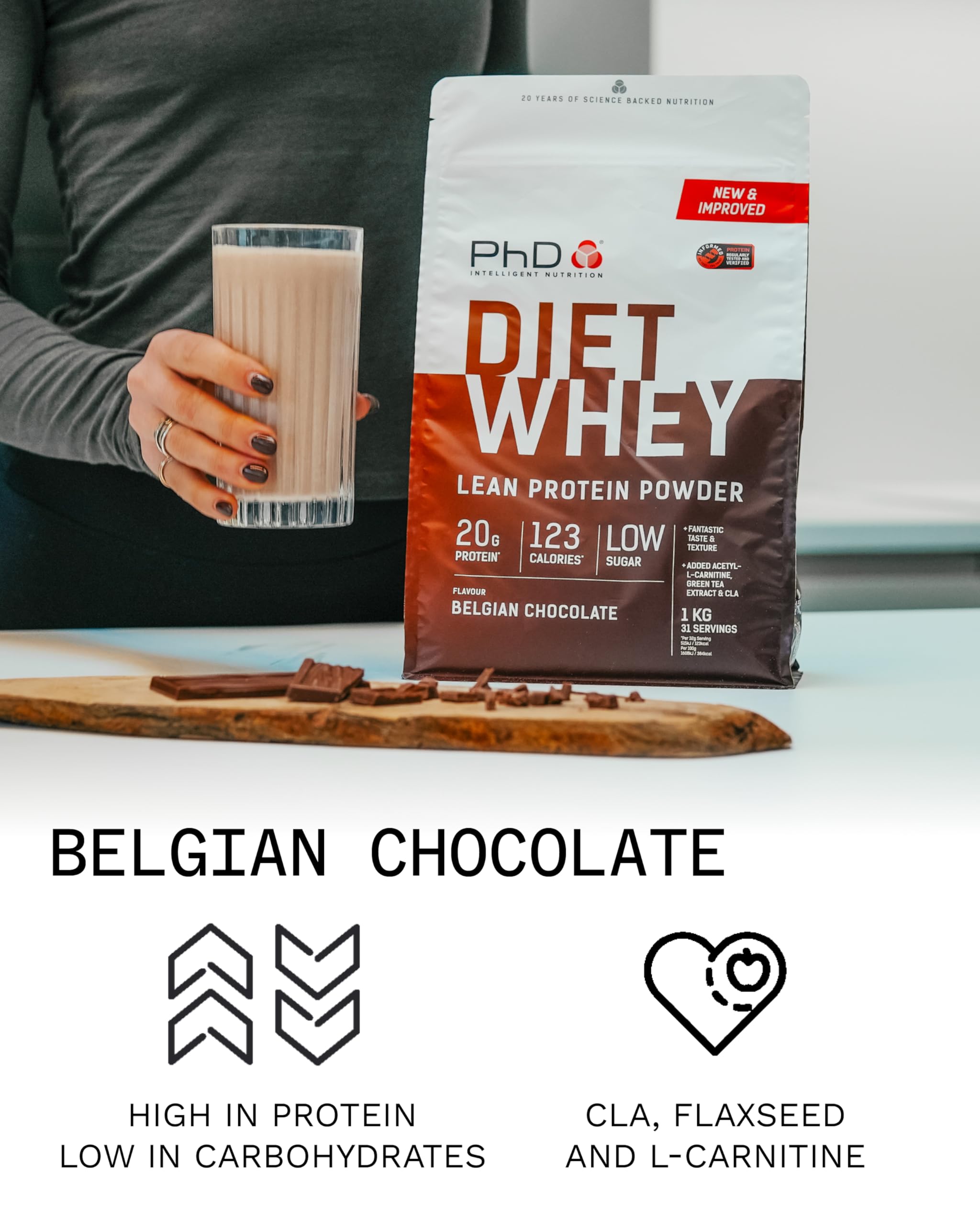 Detalles de ingredientes enduragrain y fibra en PhD Diet Whey