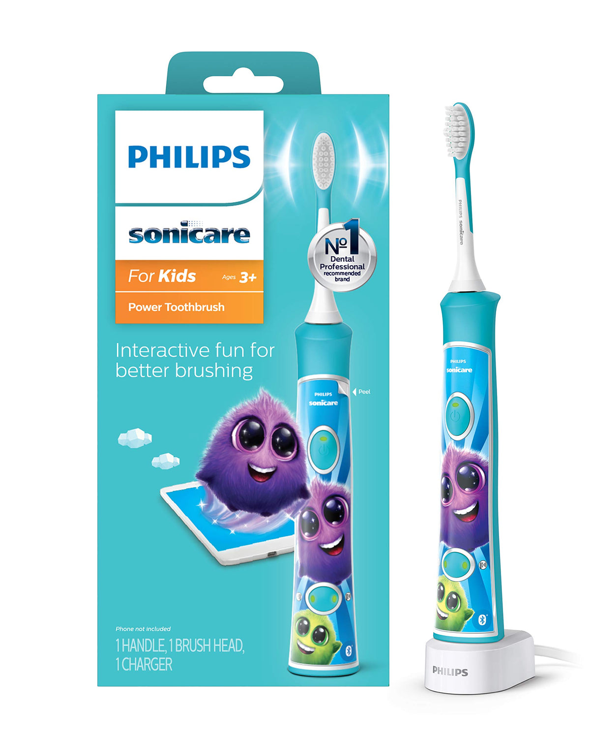 Manija turquesa de Philips Sonicare Kids 3 Plus para sesiones de cepillado divertidas