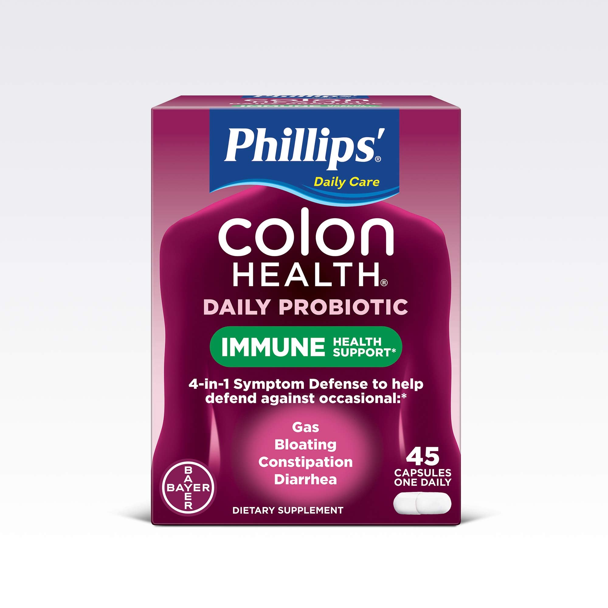 Phillips' Colon Health envase de 45 cápsulas para uso diario en equilibrio digestivo