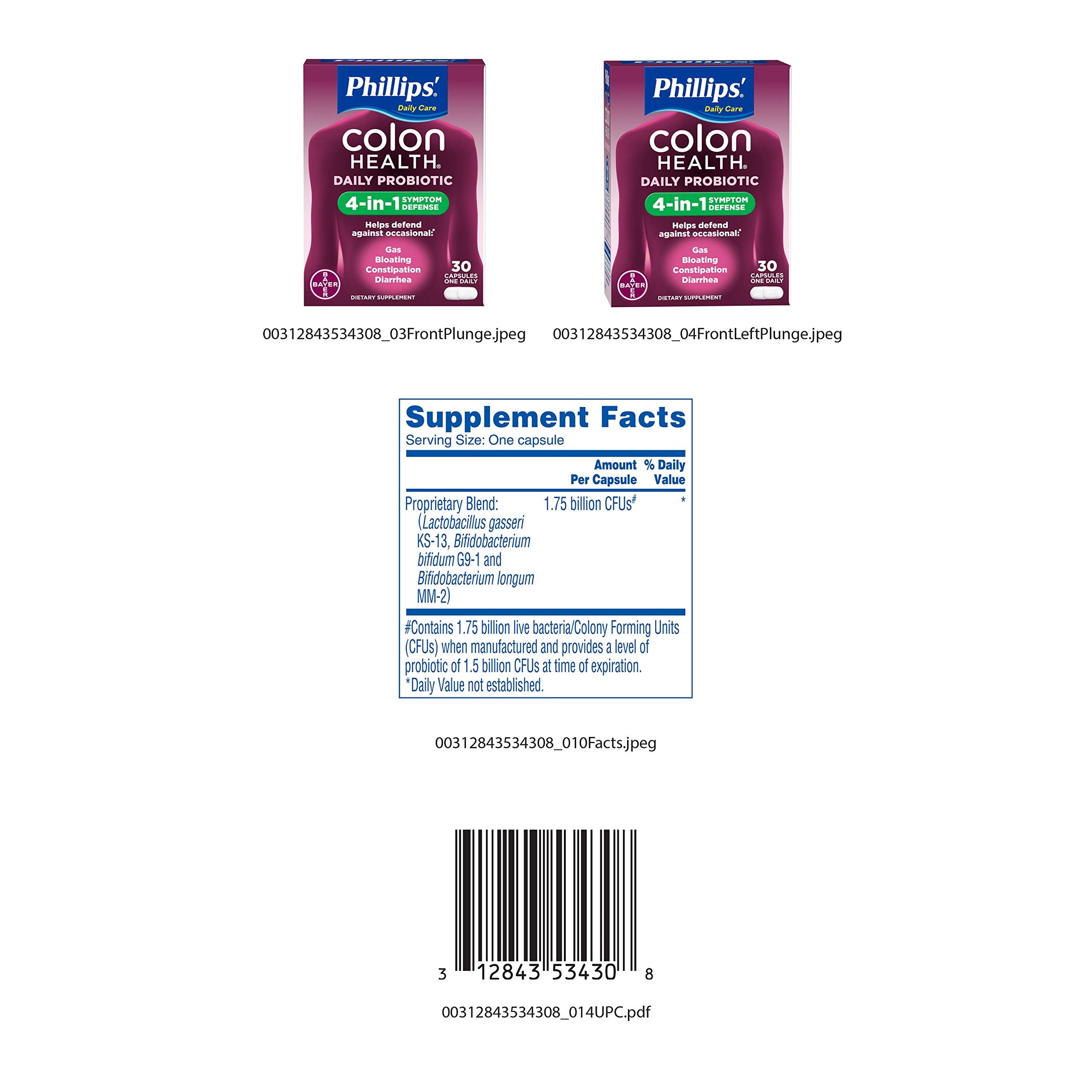 Phillips' Colon Health: caja frontal visible para comparar beneficios probióticos.