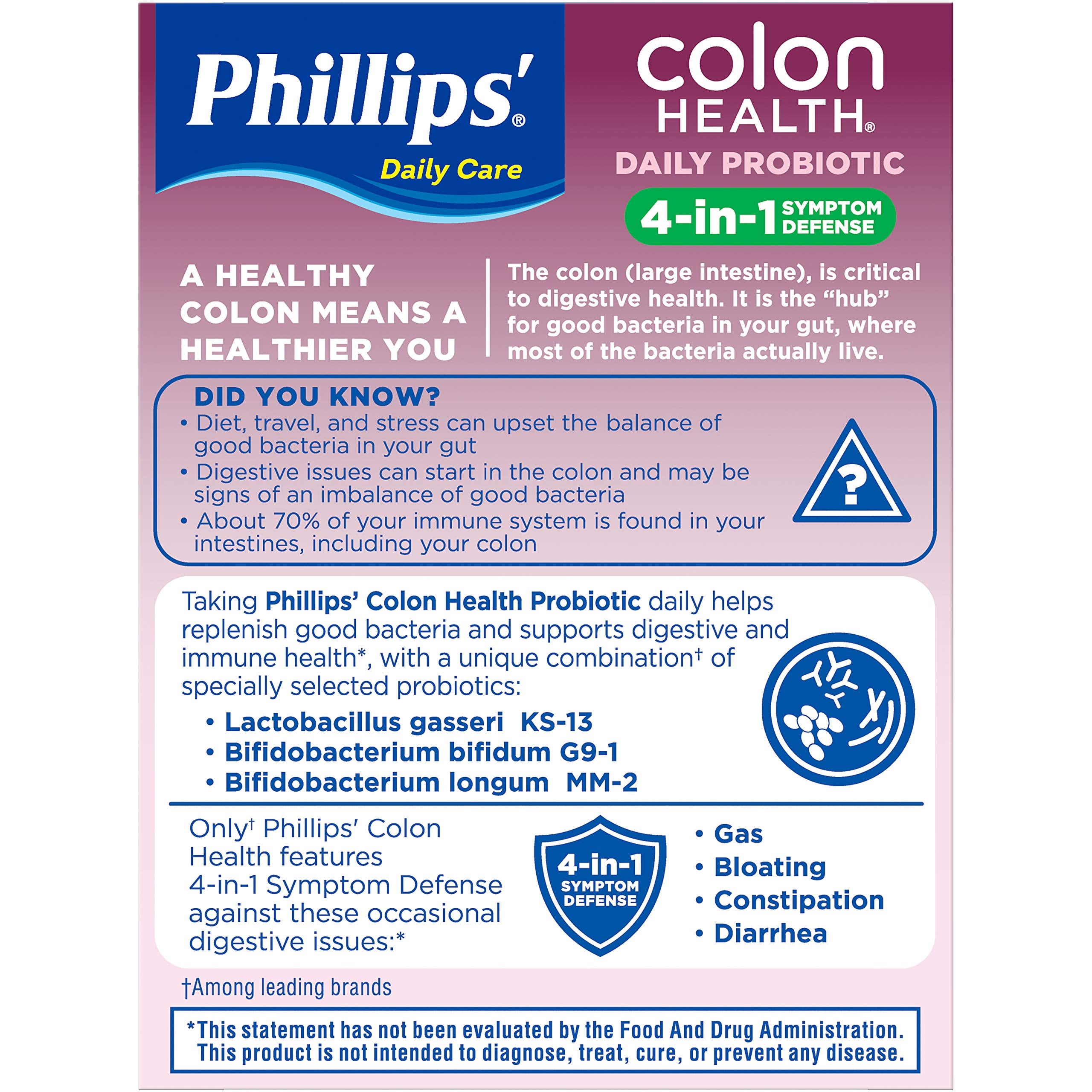 Phillips' Colon Health: etiqueta nutricional clara para entender el producto.