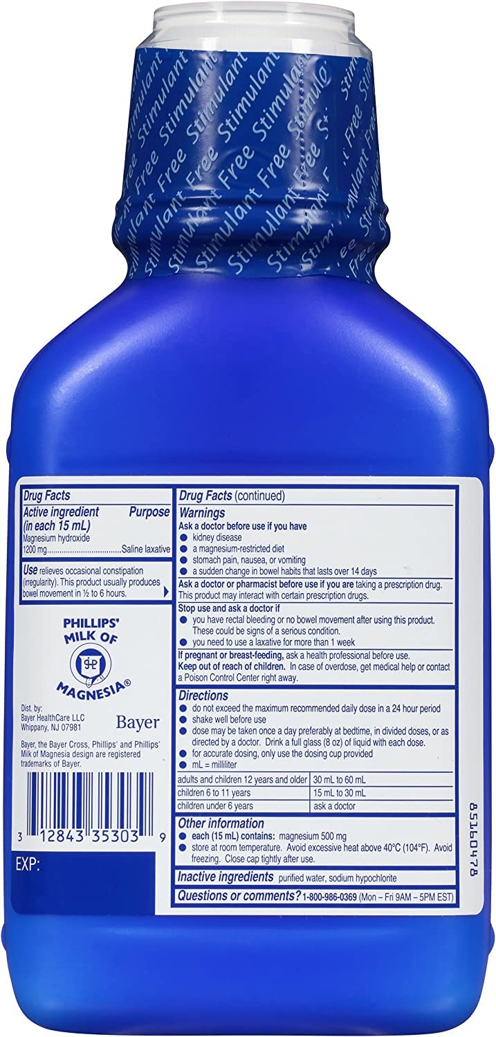 Cucharada medidora de Phillips' leche de magnesia para dosis precisa.