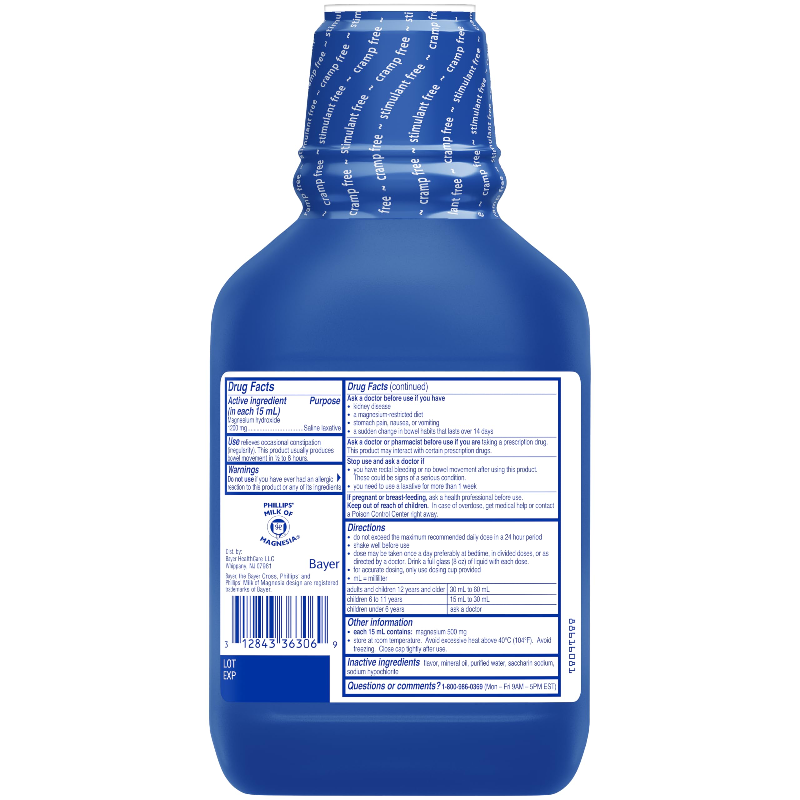 Phillips' Leche de Magnesia líquida, etiqueta clara con sabor menta para lectura de dosis