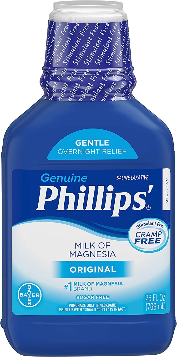 Phillips' Milk of Magnesia Original, etiqueta en primer plano, sabor clásico.