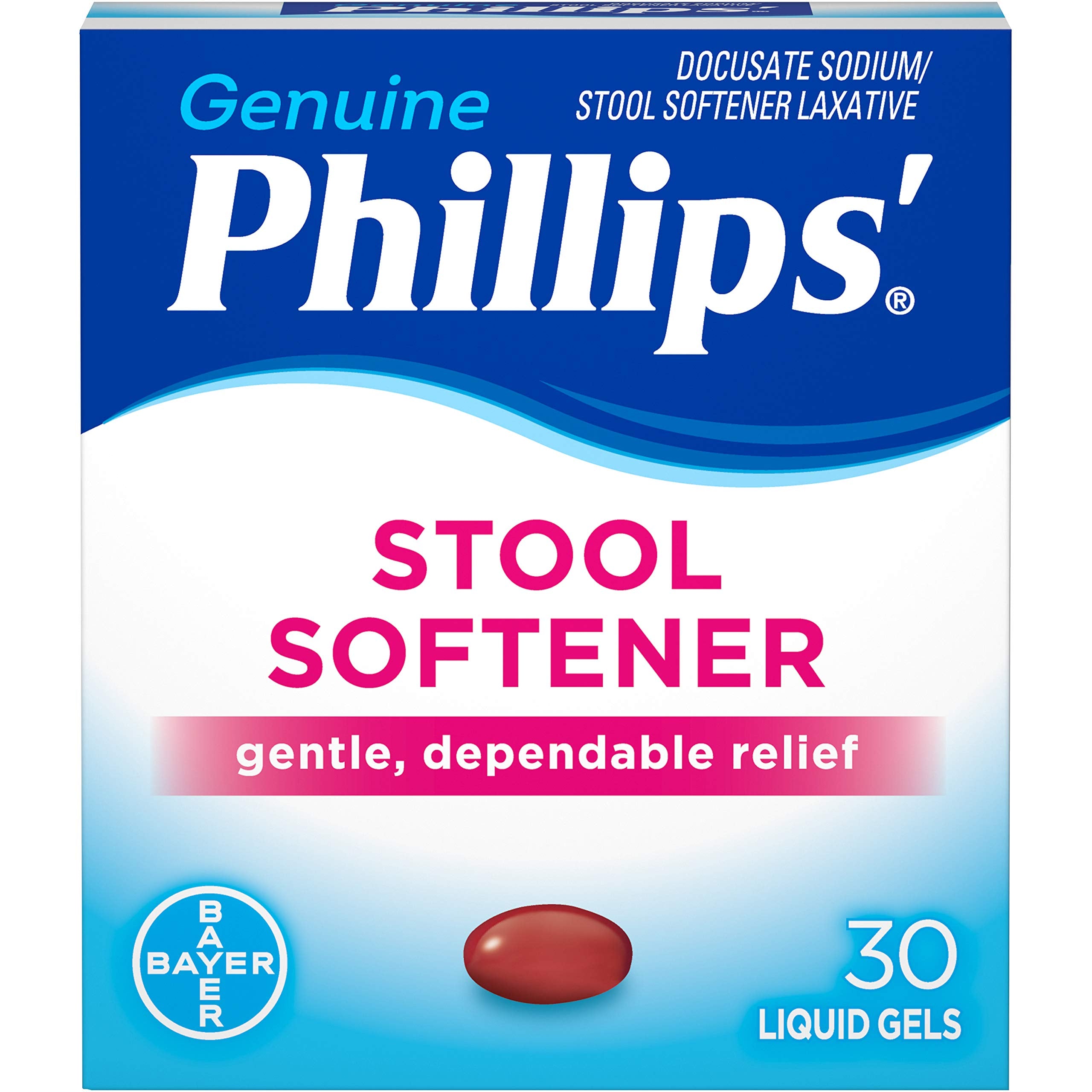 Phillips' Stool Softener botella con geles líquidos para uso diario cómodo.