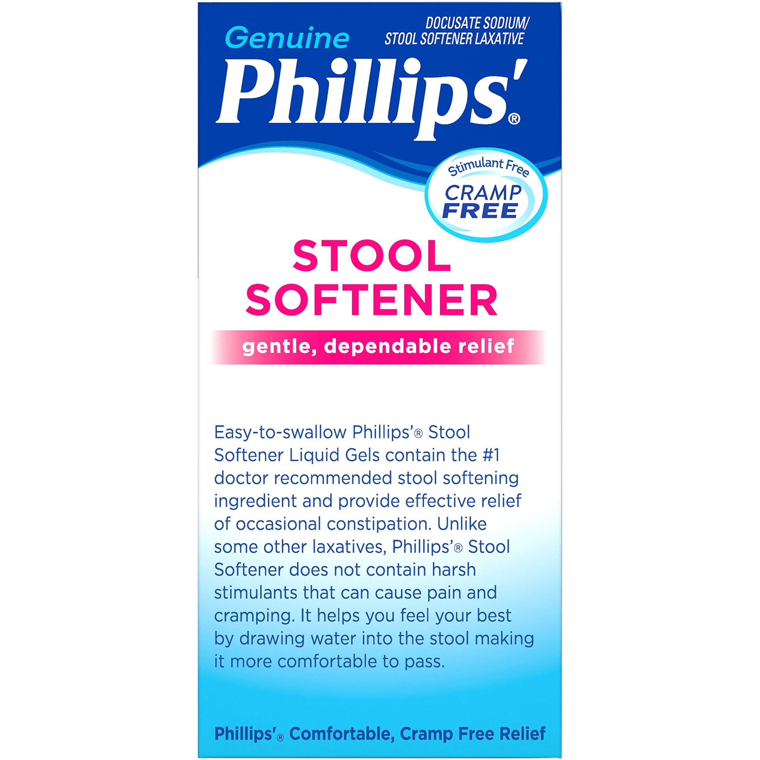 Phillips' Stool Softener uso diario para comodidad digestiva suave.
