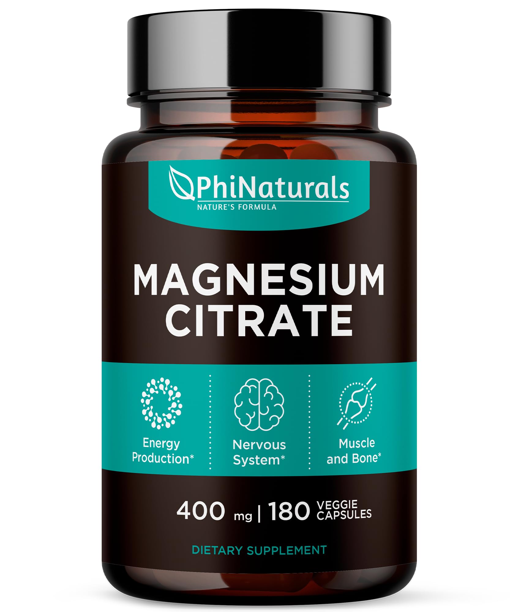 PhiNaturals Magnesio Citrato en cápsulas veganas para uso diario.
