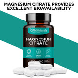 PhiNaturals Magnesio Citrato, cápsulas vegetales de alta pureza para absorción.