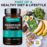 PhiNaturals Magnesio Citrato, cápsulas vegetales para digestión suave.