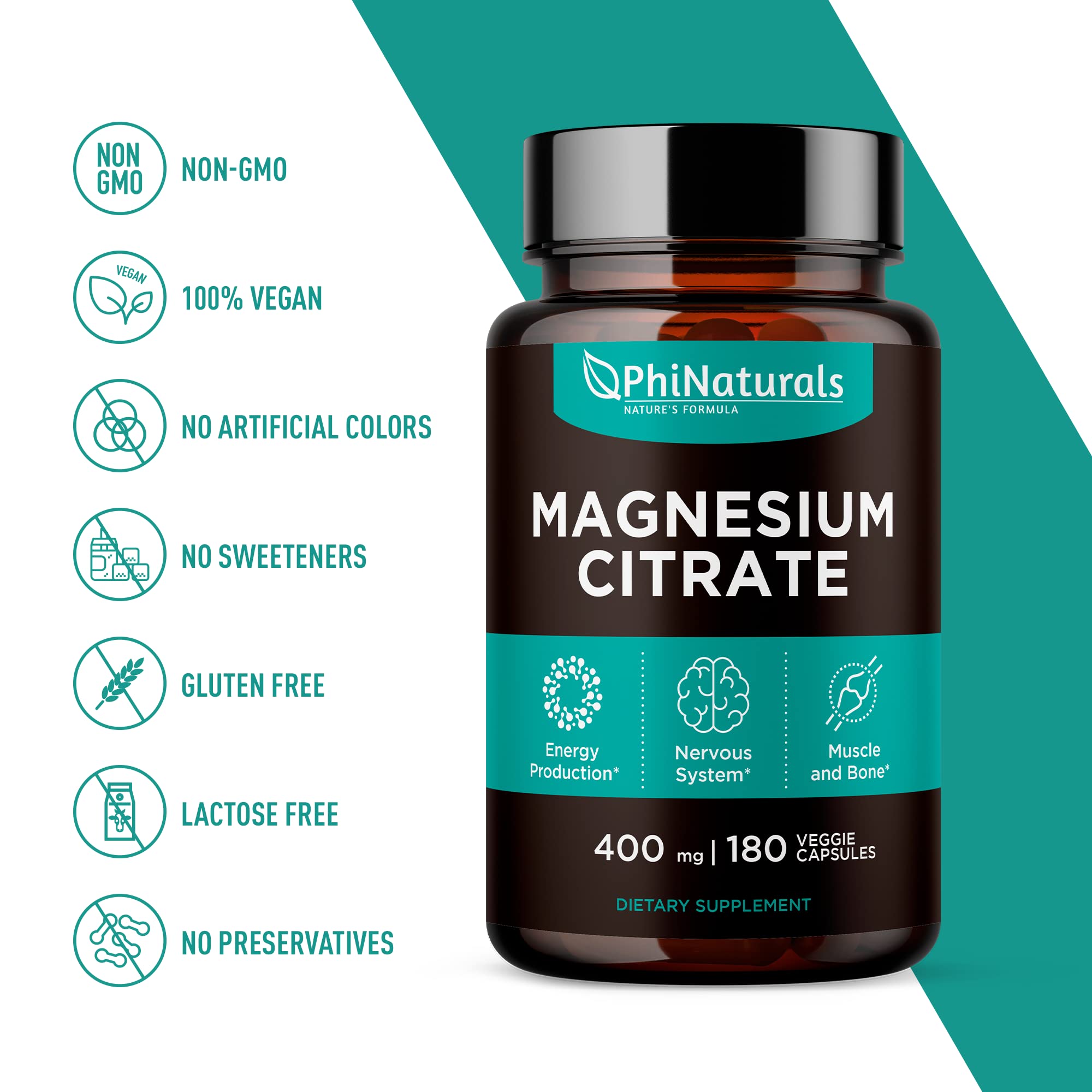 PhiNaturals Magnesio Citrato, posible apoyo a la energía diaria y manejo del estrés.