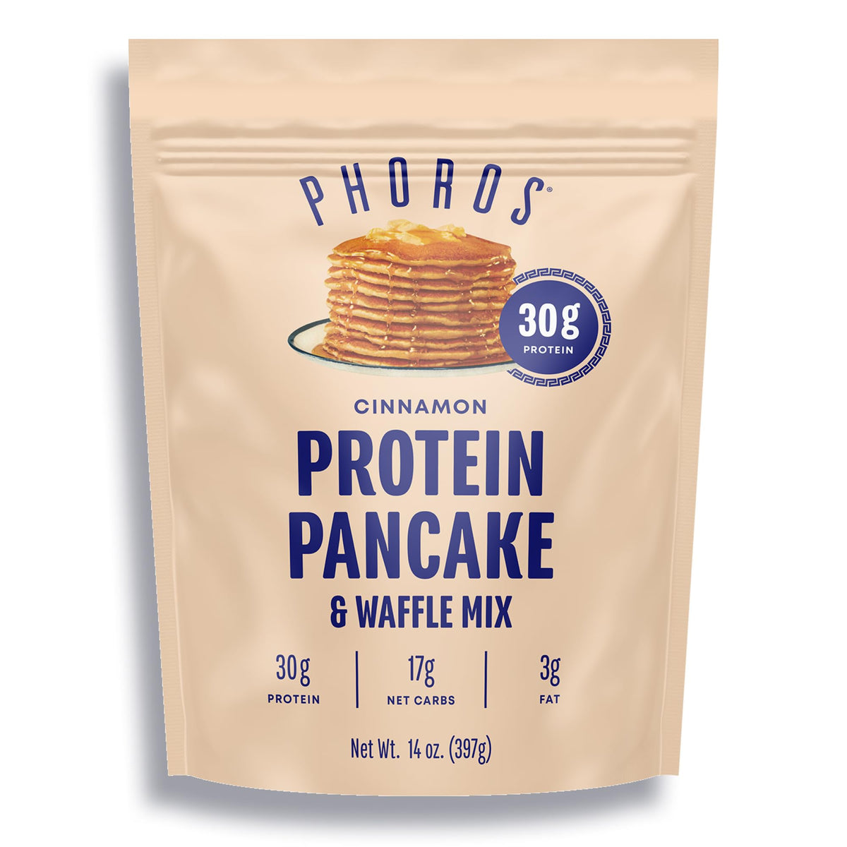 Phoros Nutrition: cuenco con mezcla de panqueques proteicos de canela para un desayuno alto en proteína.