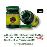 PHOYOK bálsamo verde auténtico 50 g, envase abierto, textura cremosa para aplicación rápida.