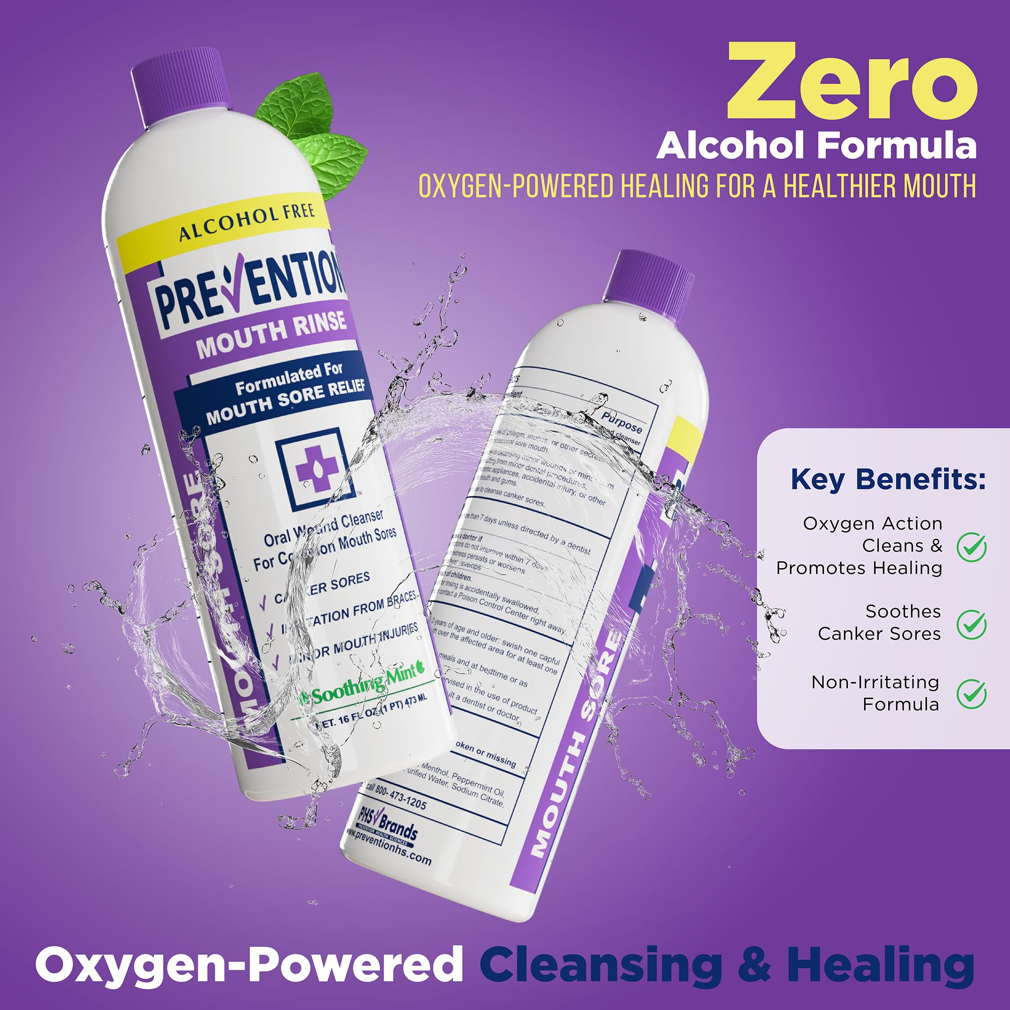 PHS enjuague bucal con mentol natural, sensación fresca y calma bucal.