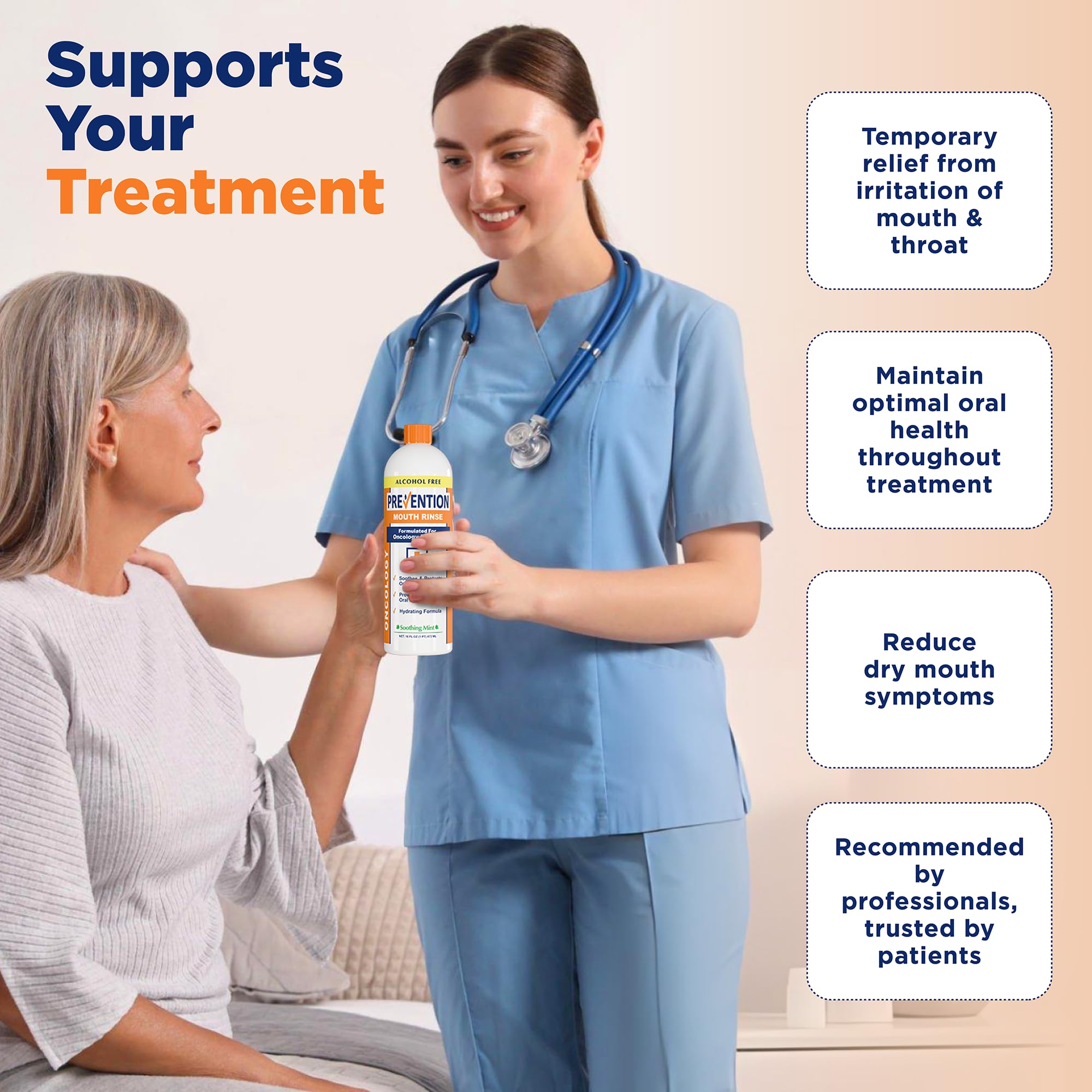 PHS Prevention Oncology enjuague bucal, textura suave que hidrata la boca.