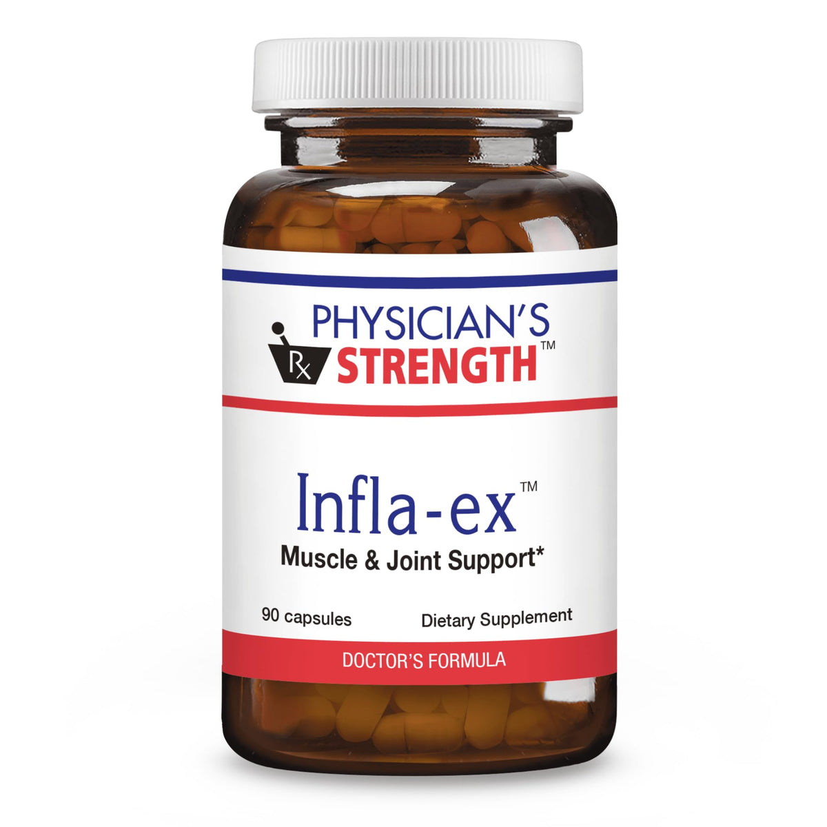 Physician's Strength Infla-ex frente de la botella, soporte potencial para músculos y articulaciones.