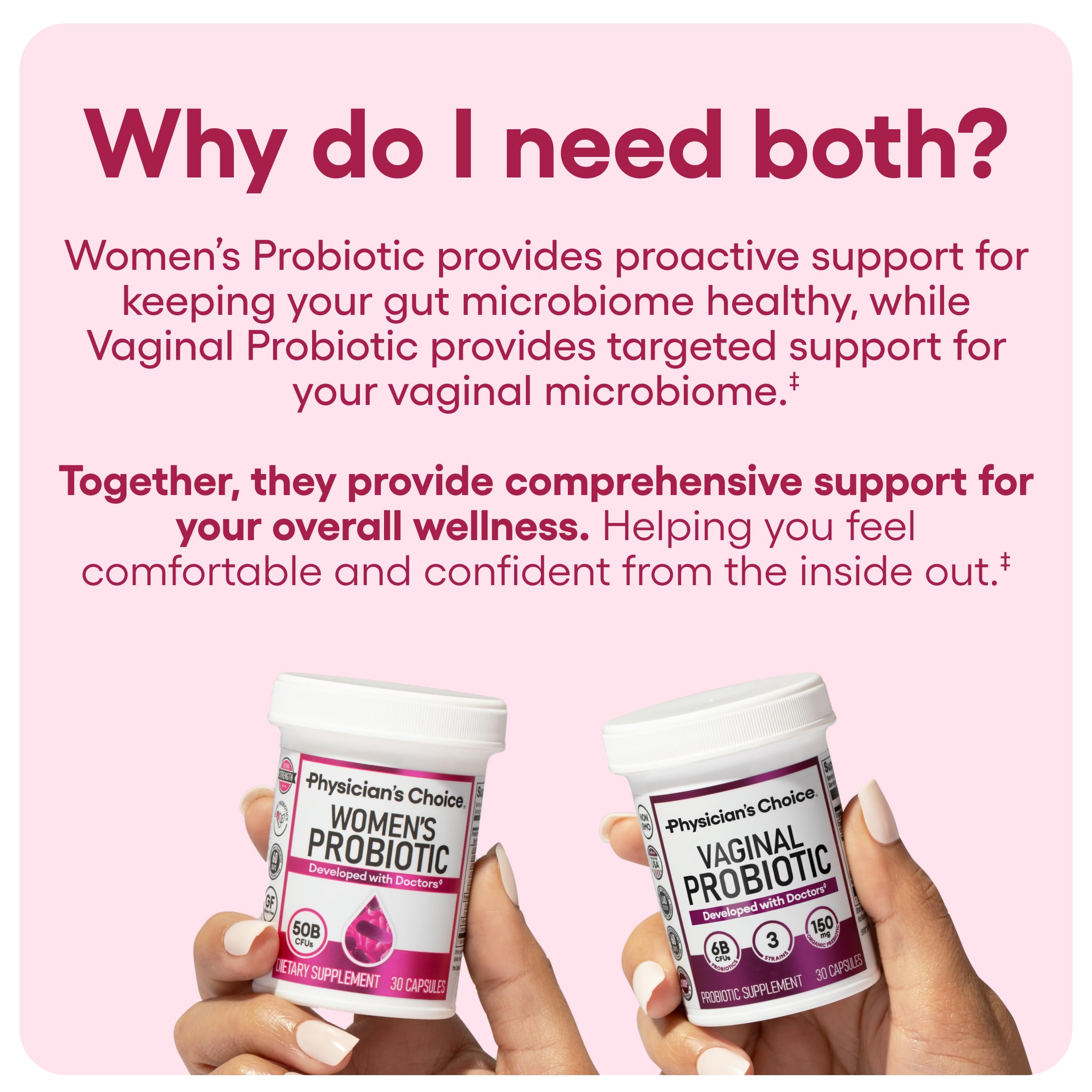 Extracto de arándano y prebióticos de Physician's CHOICE para equilibrio vaginal.