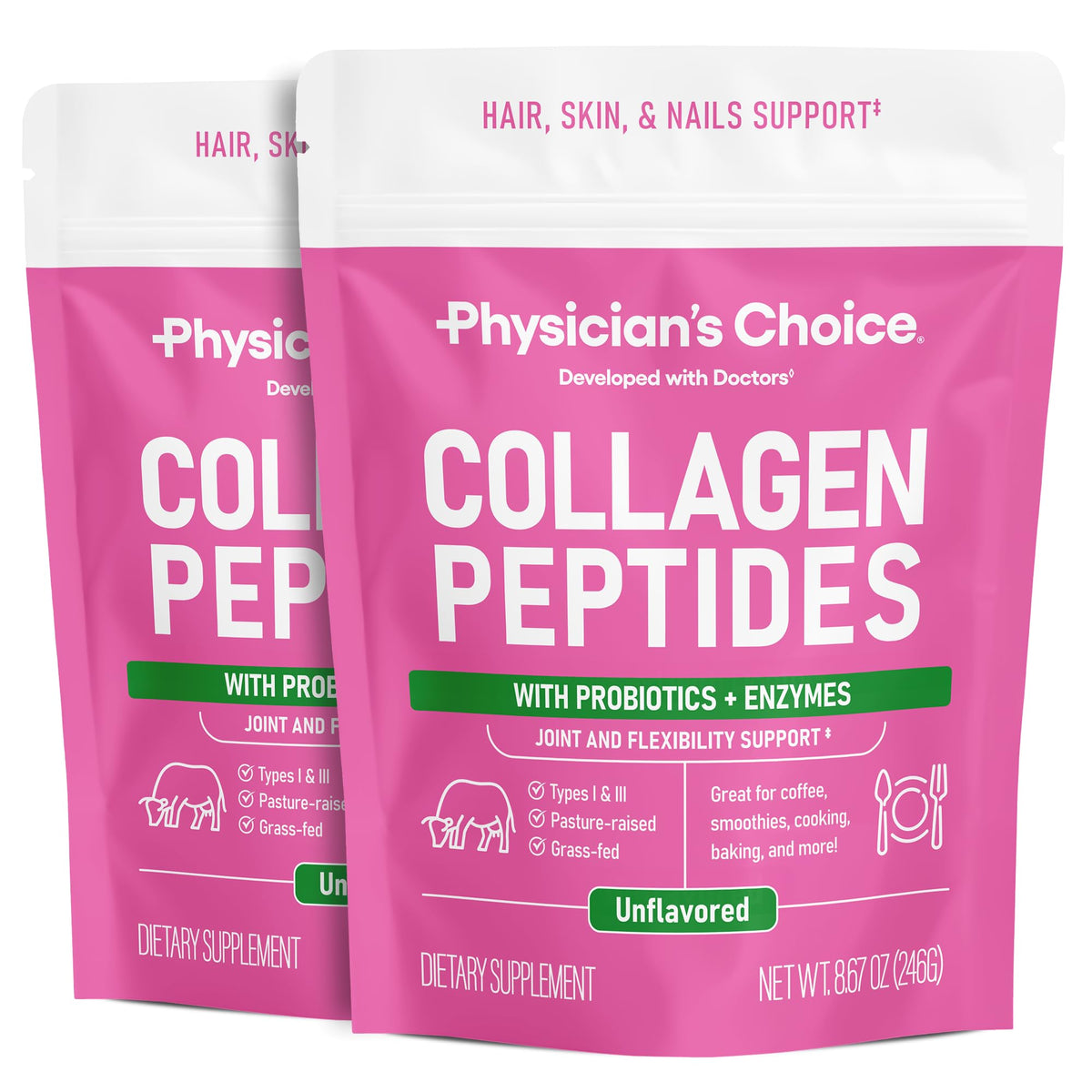 Physician's CHOICE pack doble de colágeno para cabello y piel.