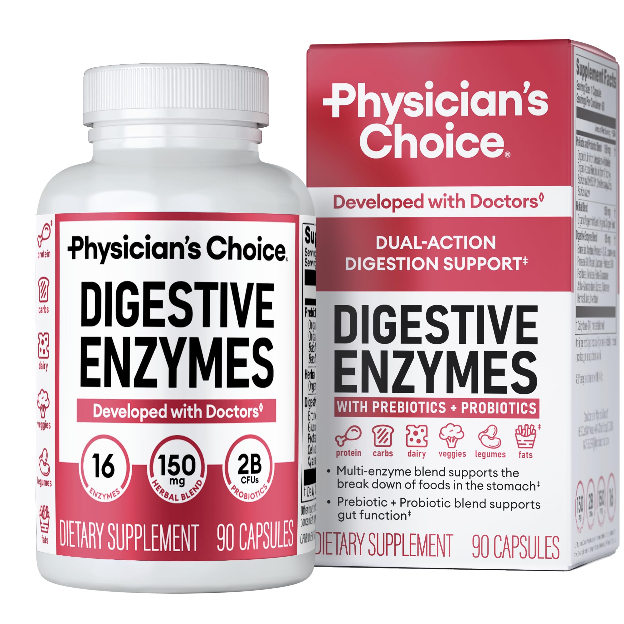 Physician's CHOICE Enzimas Digestivas con empaque de 90 cápsulas para uso diario