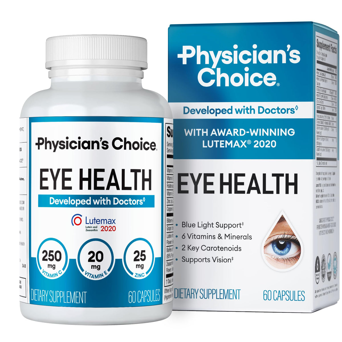 Physician's Choice Eye Health en botella frontal, soporte diario para la salud visual