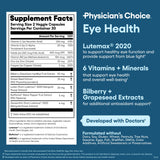 Primer plano de cápsulas de Physician's Choice Eye Health listas para consumo diario