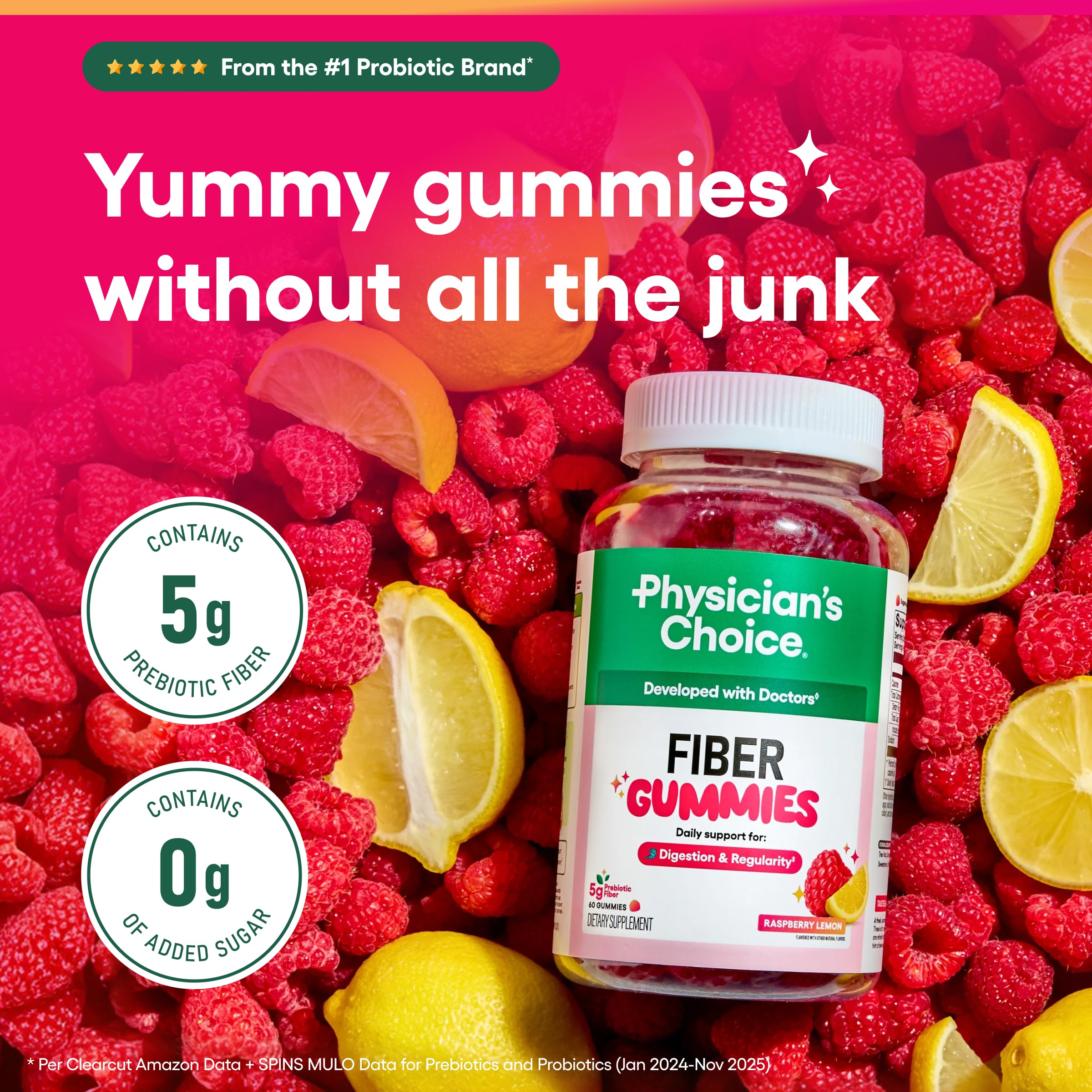 gomitas de Physician's Choice para digestión saludable, sabor frambuesa limón