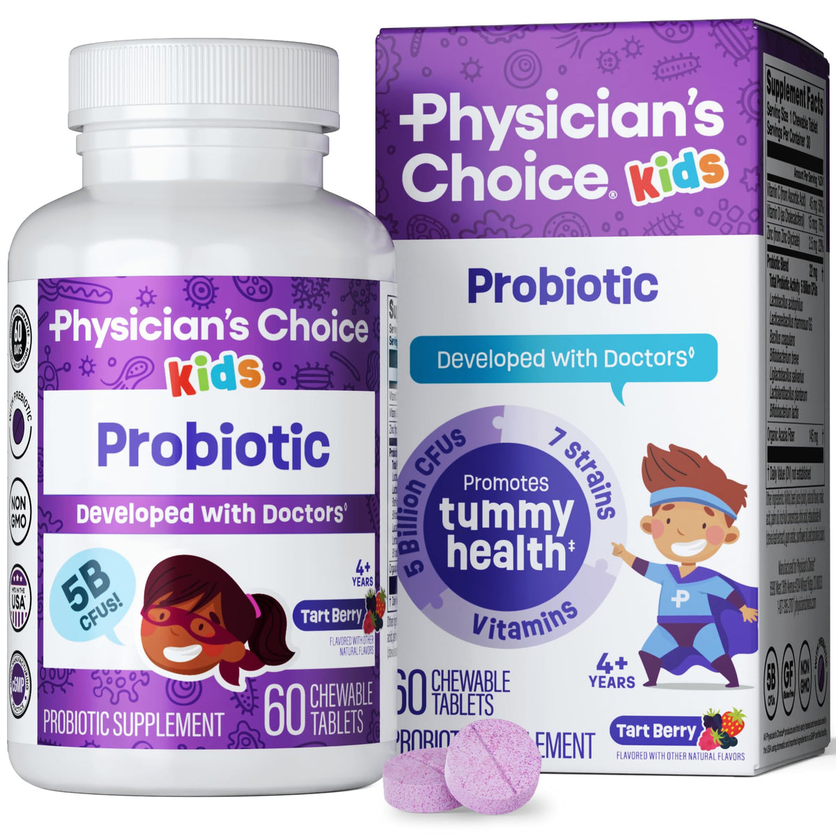 Empaque nuevo de Physician's CHOICE Kids Probiotics para digestión y rutina diaria