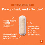 Physician's CHOICE KSM-66 etiqueta legible en el envase para verificar ingredientes.