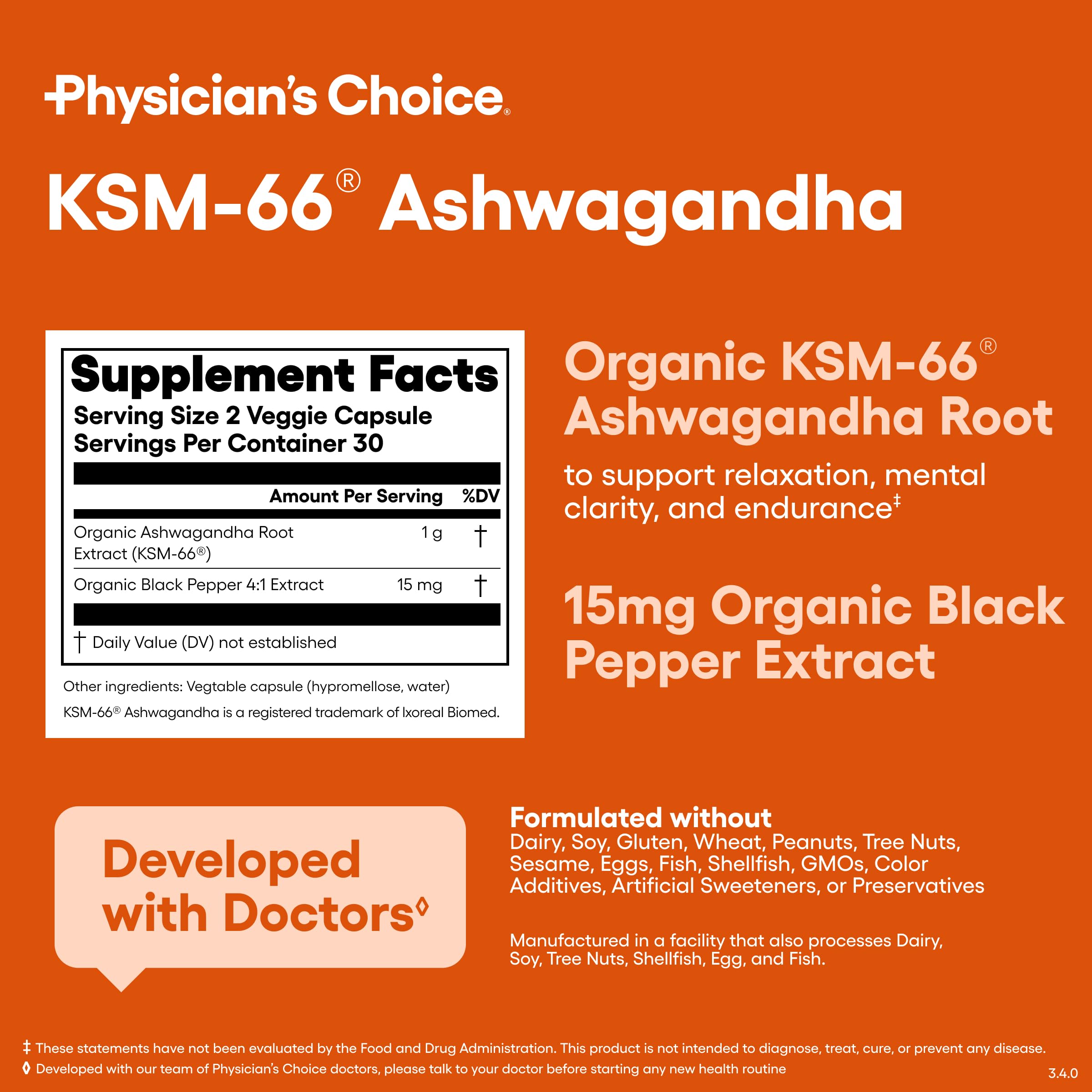 Physician's CHOICE KSM-66 frasco hermético para frescura y absorción.