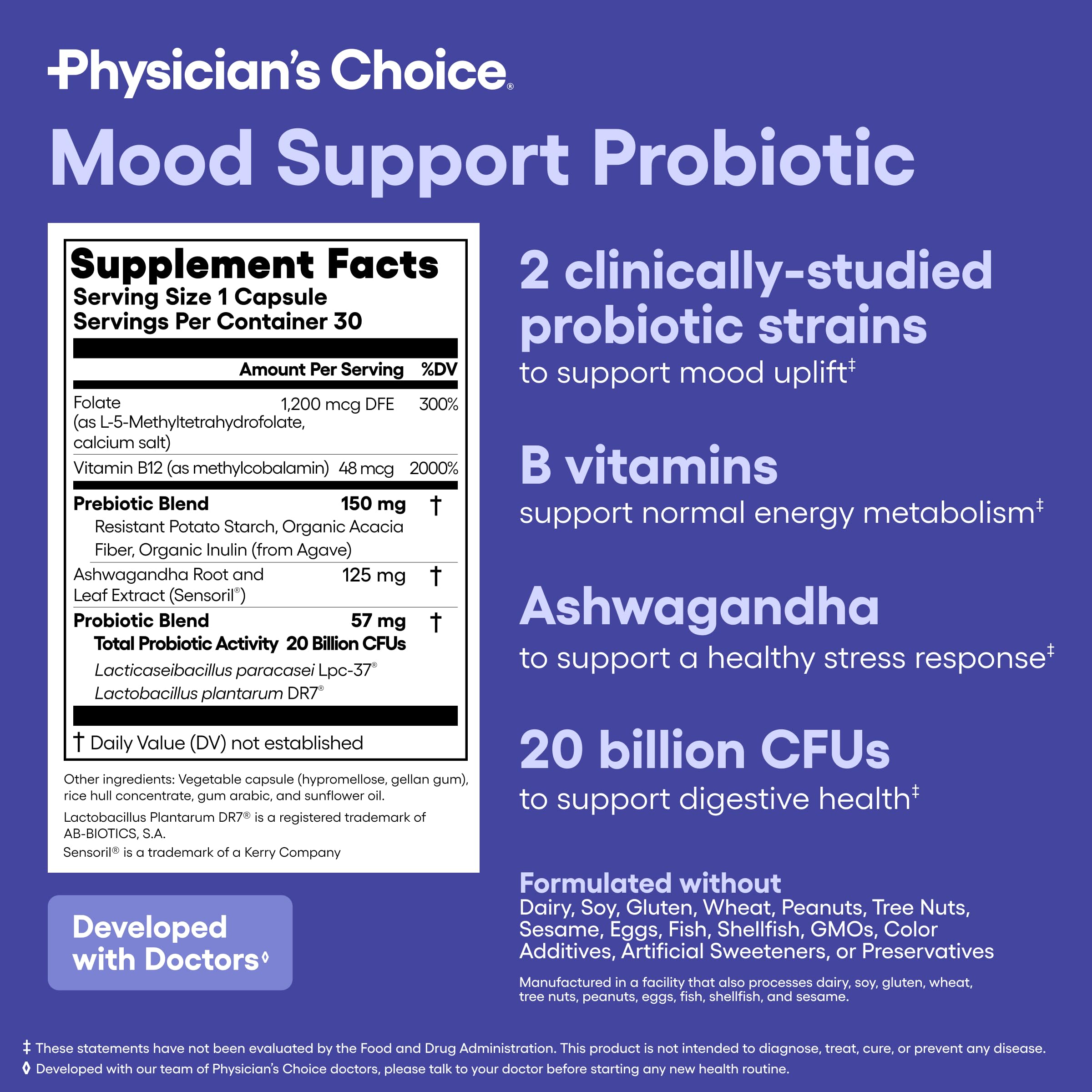 Probióticos clínicamente estudiados en Mood Probiotic para apoyar estado de ánimo y digestión.