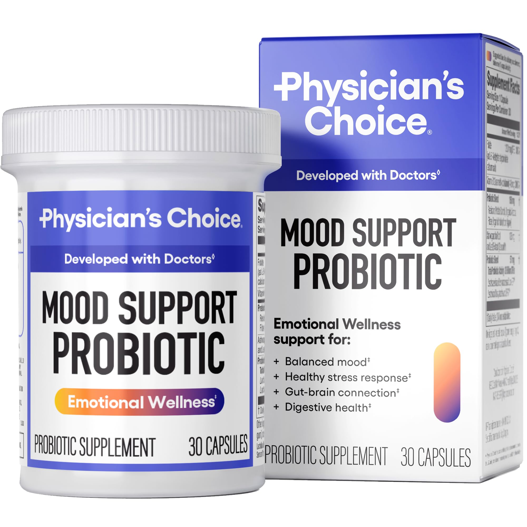 Mood Probiotic de Physician's CHOICE fomenta equilibrio emocional diario y salud digestiva.
