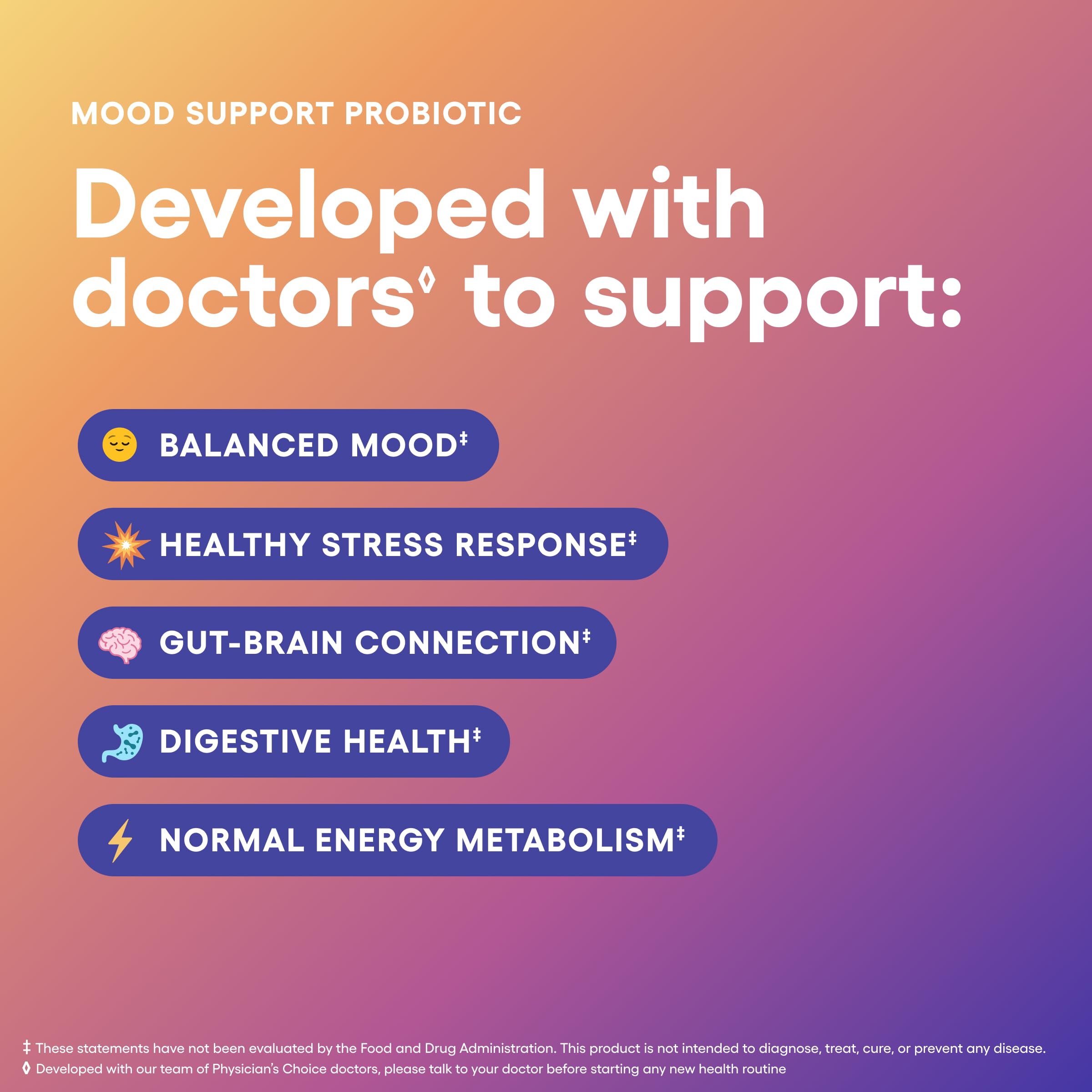 Mood Probiotic de Physician's CHOICE facilita manejo del estrés y claridad diaria.