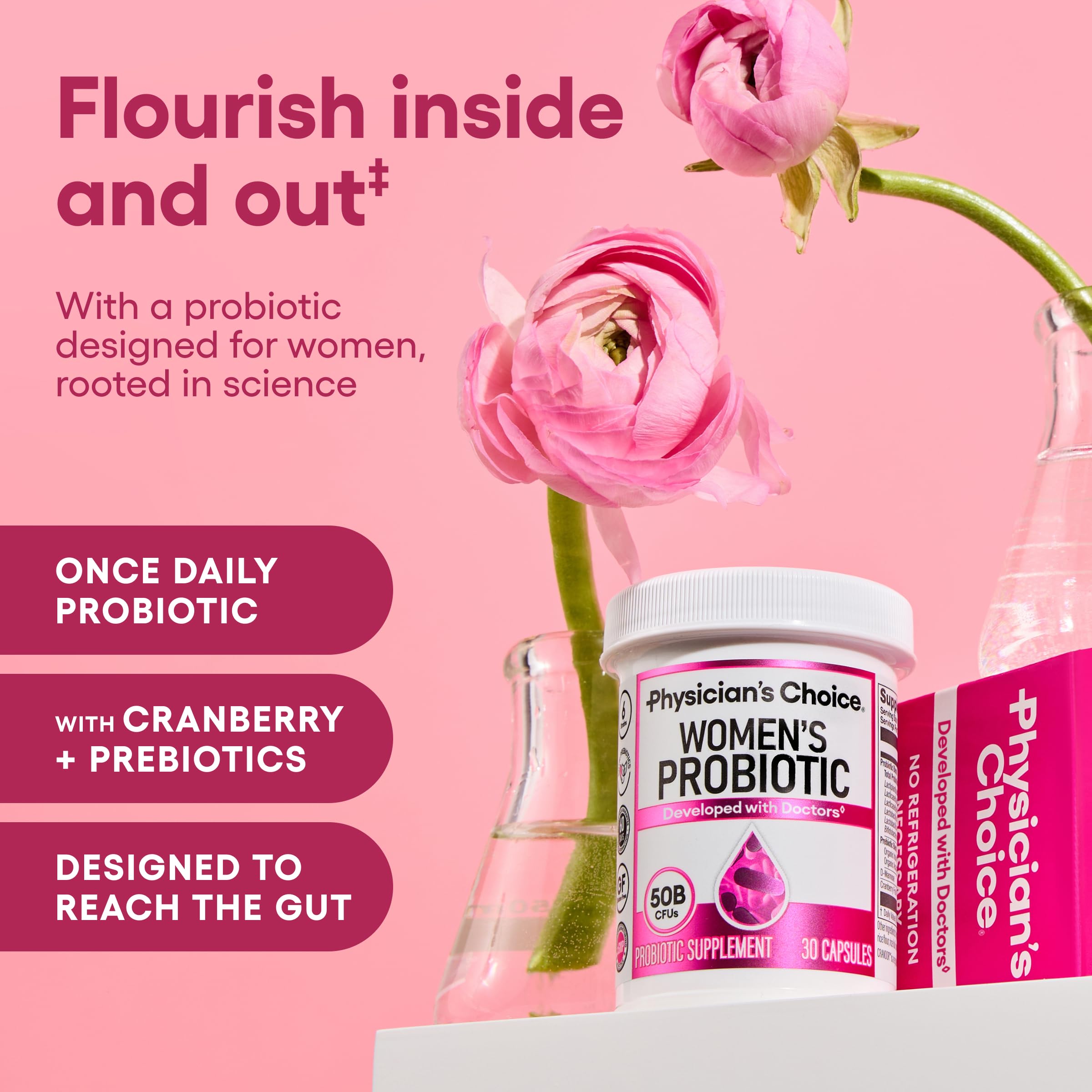 Physician's CHOICE probióticos para mujeres: cápsulas resistentes para mejor colonización intestinal