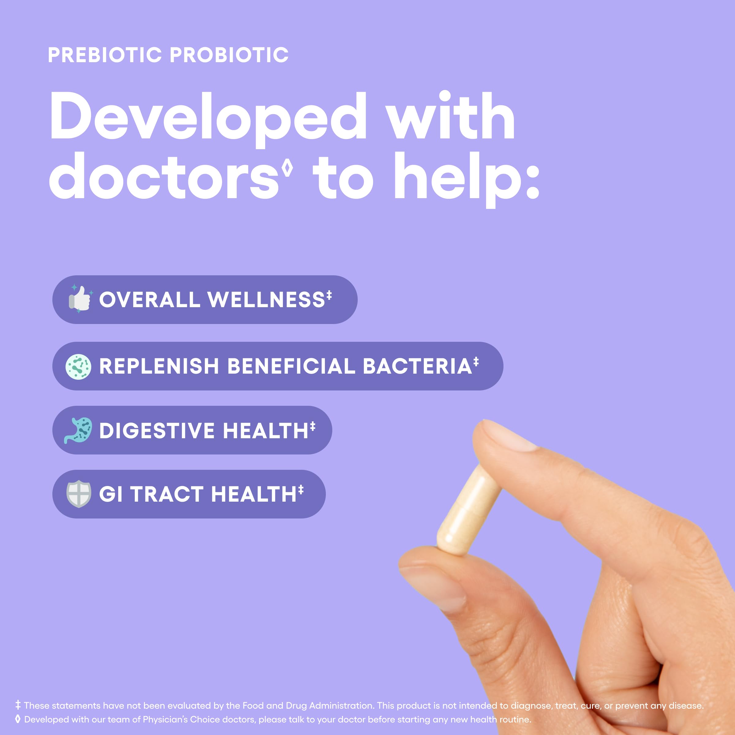 Physician's CHOICE cápsulas, suplemento para equilibrar la microbiota intestinal.